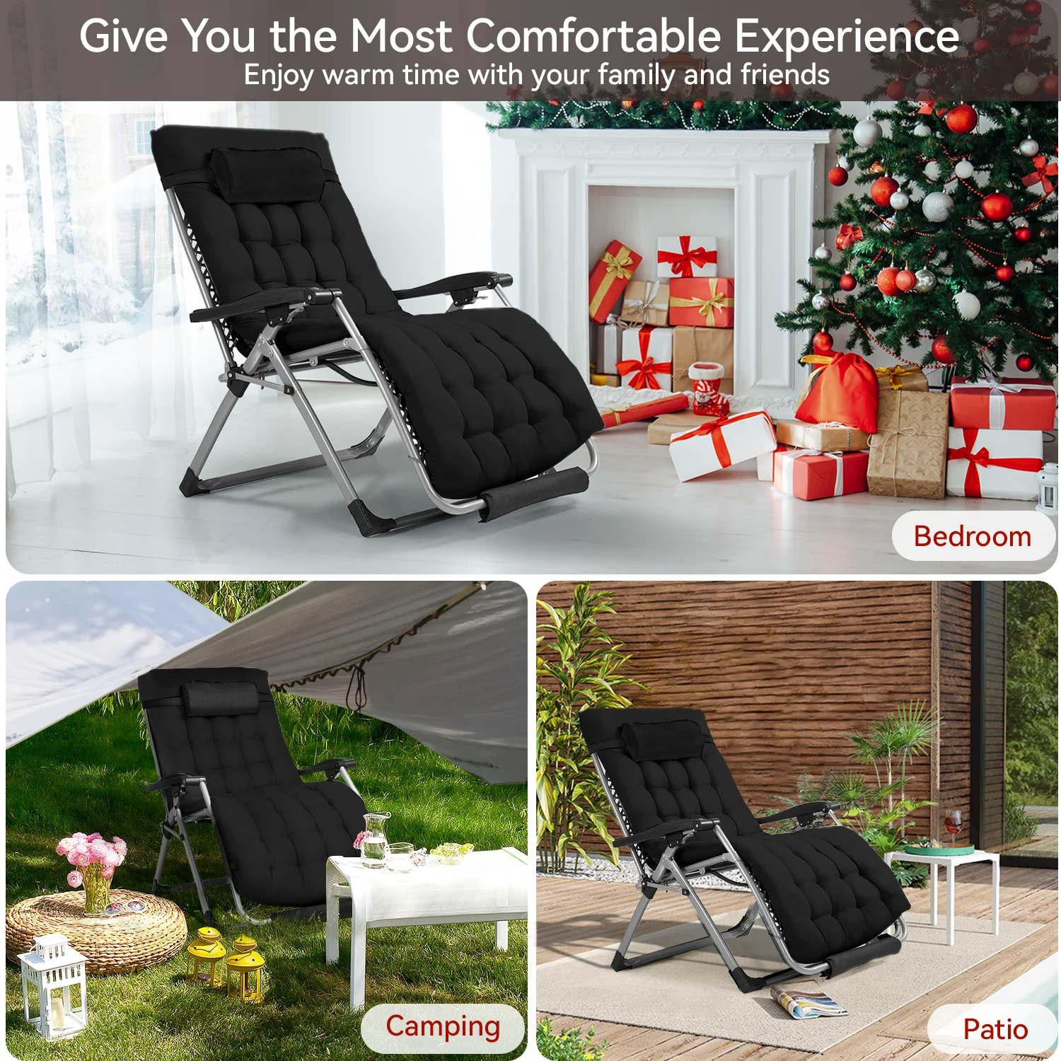 XXL Oversize Zero Gravity Chair 500lb Capacity, 33-Inch Wide Padded Seat, Folding Travel Recliner for Outdoor / Indoor Use Patio, Lawn, Black, Portable and Heavy Duty(1/Black) - Image 9