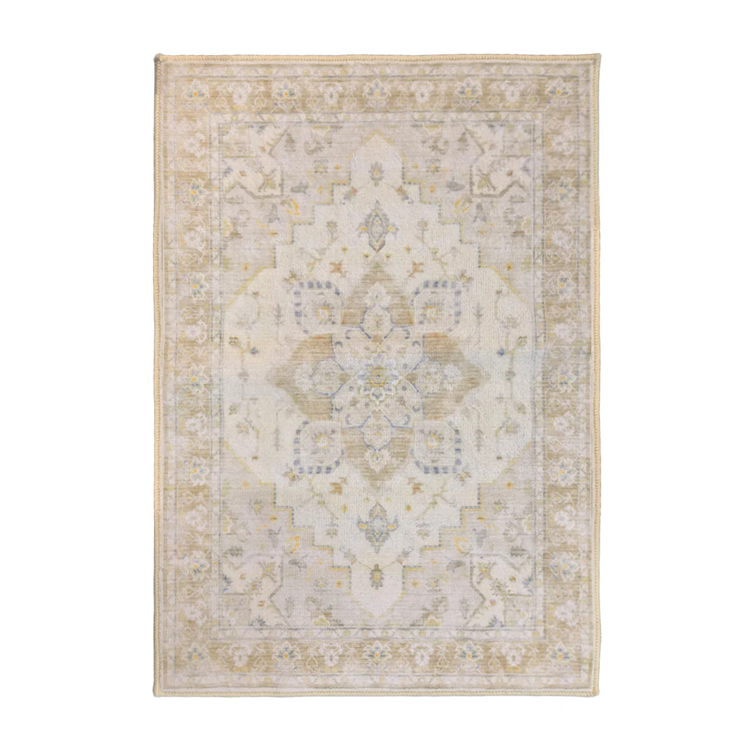 Muddy Mat® Champagne Washable Area Rugs for Living Room, Bedroom & Dining Room – Modern Soft Low Pile Non Slip Carpet – Pet Friendly Waterproof Foldable Rugs for Home