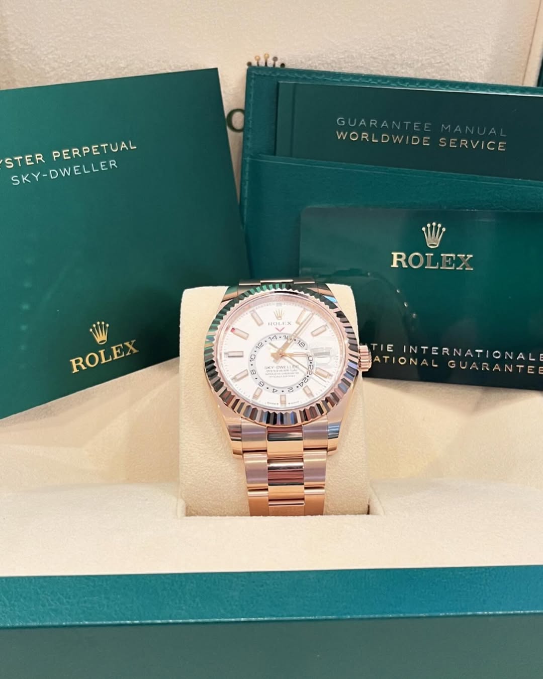 [Super Clone]RLX  Sky-Dweller 42mm Rose Gold White Dial Oyster - 336935
