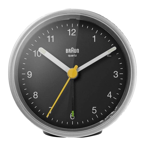 Vekkerklokke analog 7,5 cm sølv/svart