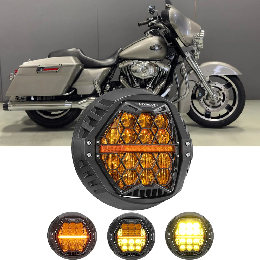 7 Inch 120W DOT Motorcycle LED Headlight Assembly with Amber DRL & Honeycomb Design (Hi/Lo Beam) for 1995-2013 Electra Glide Classic FLHTC