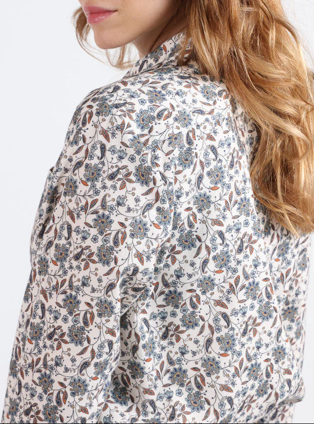 Surchemise femme en coton imprimé vert olive