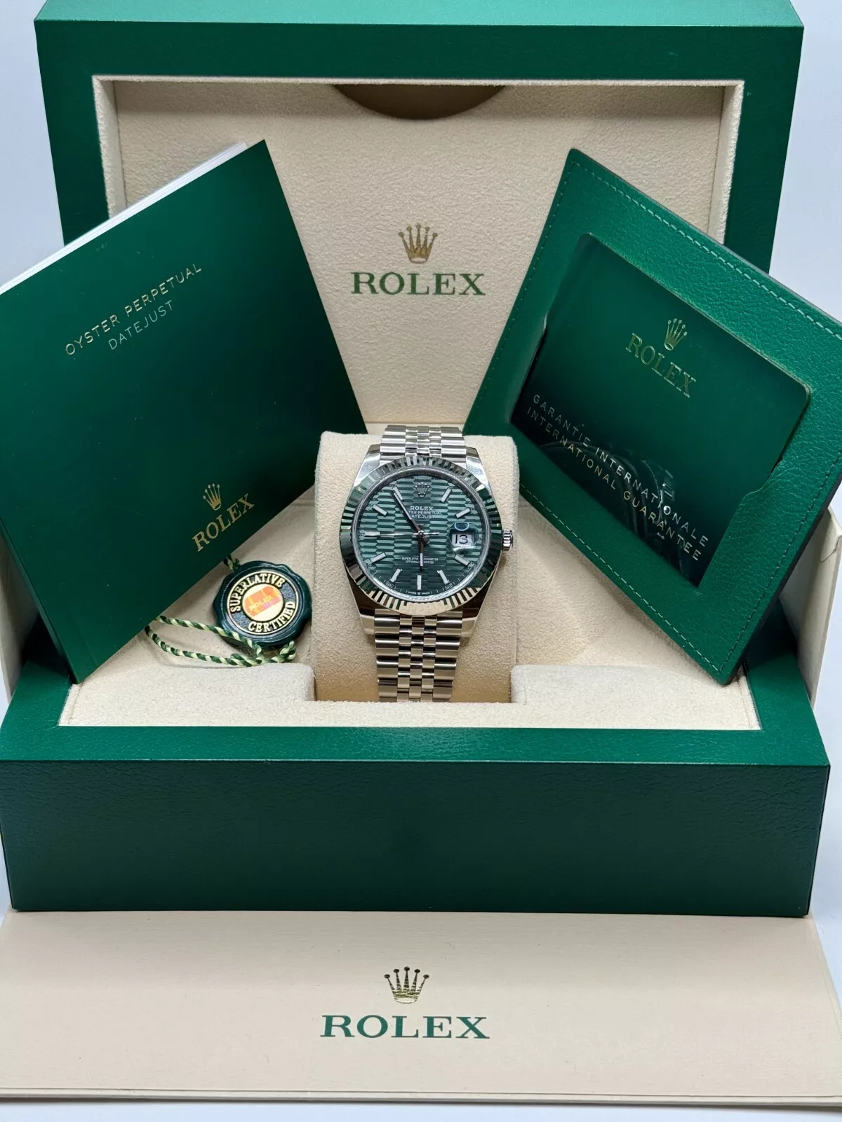 [Super Clone]RLX  Datejust 41mm 126334-0030 Green Fluted Motif Dial Jubilee Bracelet