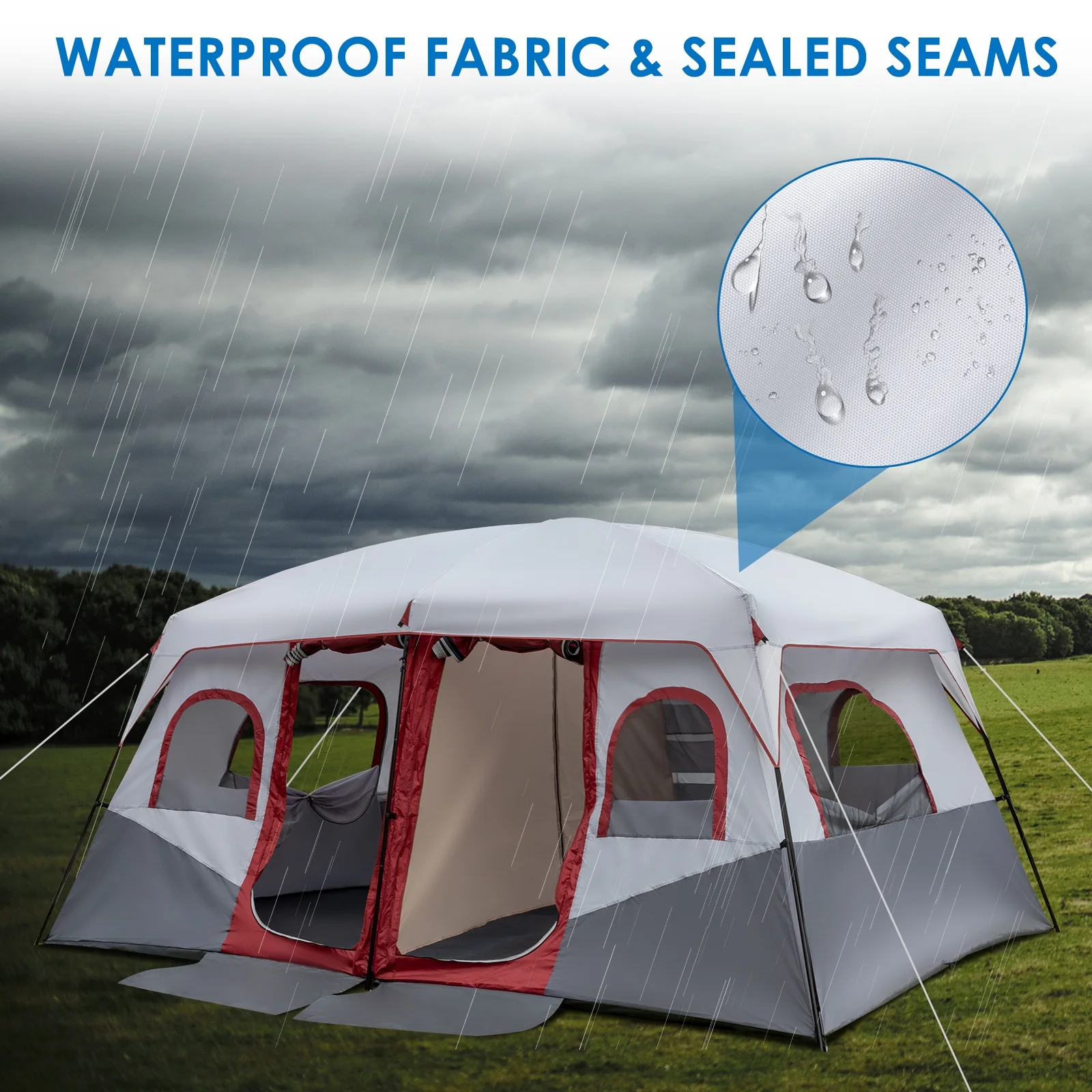 10 Person Tent Large Multi Room Tent for Family Camping Cabin Huge Tent with Carry Bag(Gray White) - Image 6