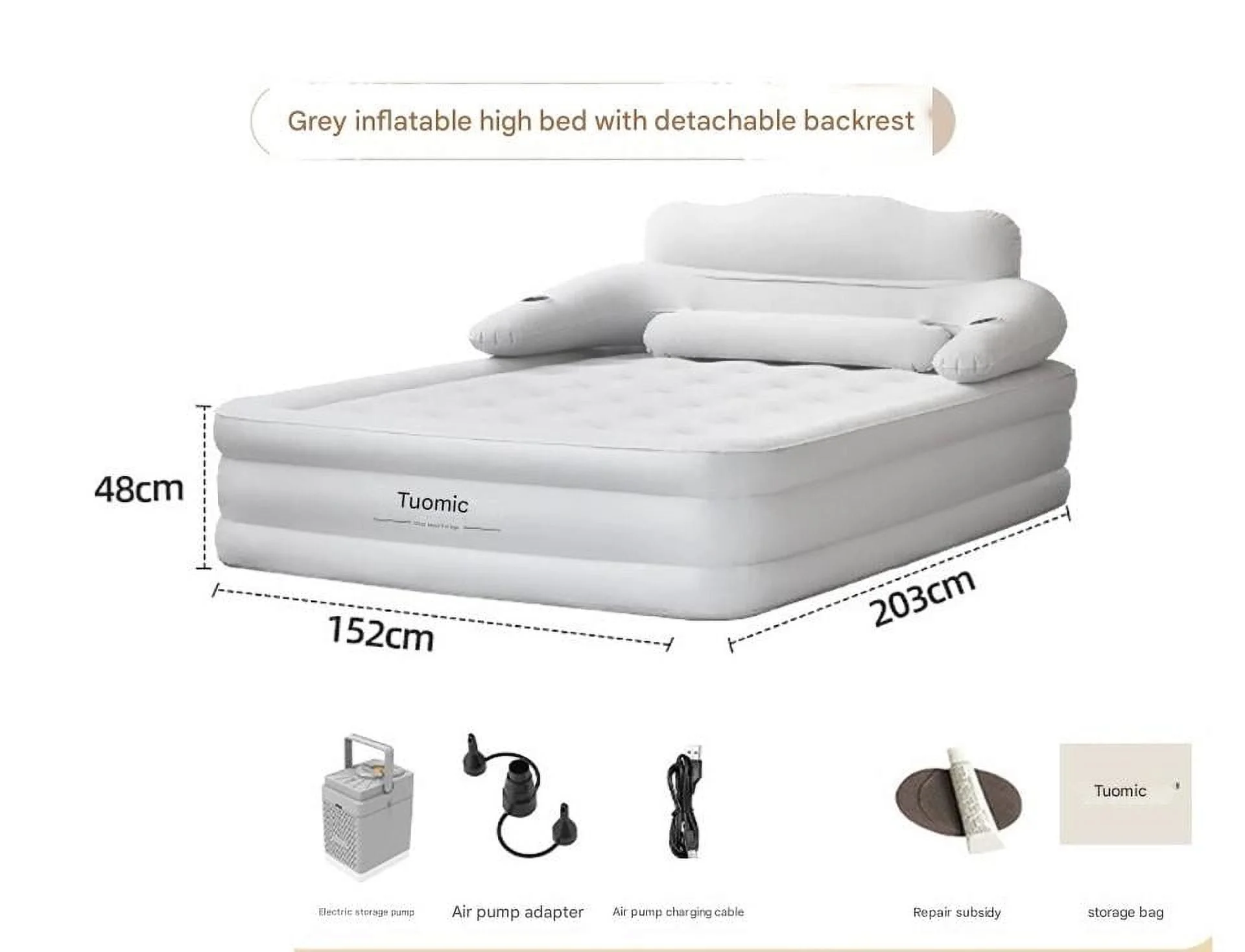 Buric 19 in Tall Full Size Air Mattress with Headboard | Dual Pump, Inflatable Camping Airbed Electric(Gray)