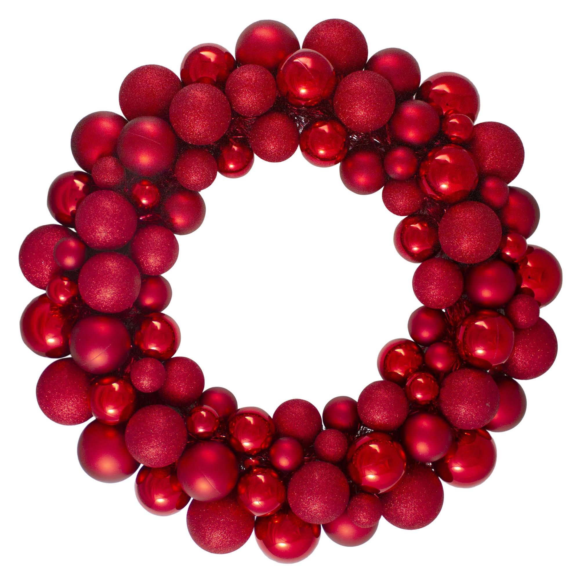 Red 3-Finish Shatterproof Ball Christmas Wreath, 36-Inch, Unlit