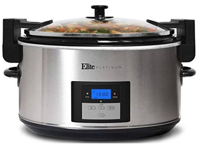 Elite Platinum MST-900VXD 8.5-Quart Stainless Steel Programmable Slow Cooker w/ Locking Lid, Black