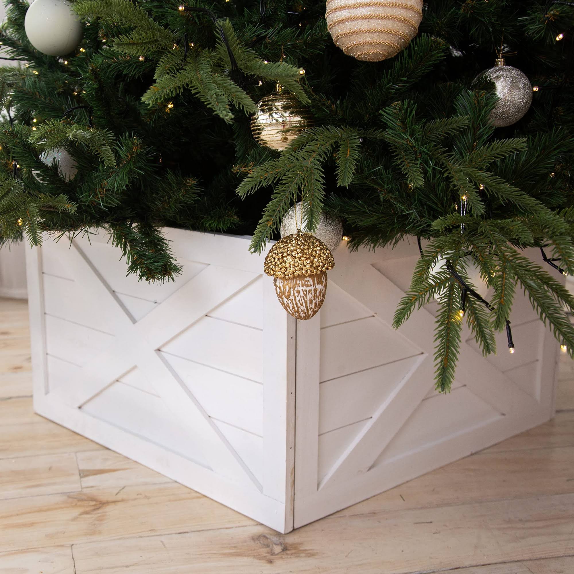 Hallops Wooden Tree Collar Box - Christmas Tree Farmhouse Rustic Decor Vintage Weathered Wood Decoration (Standard, White)