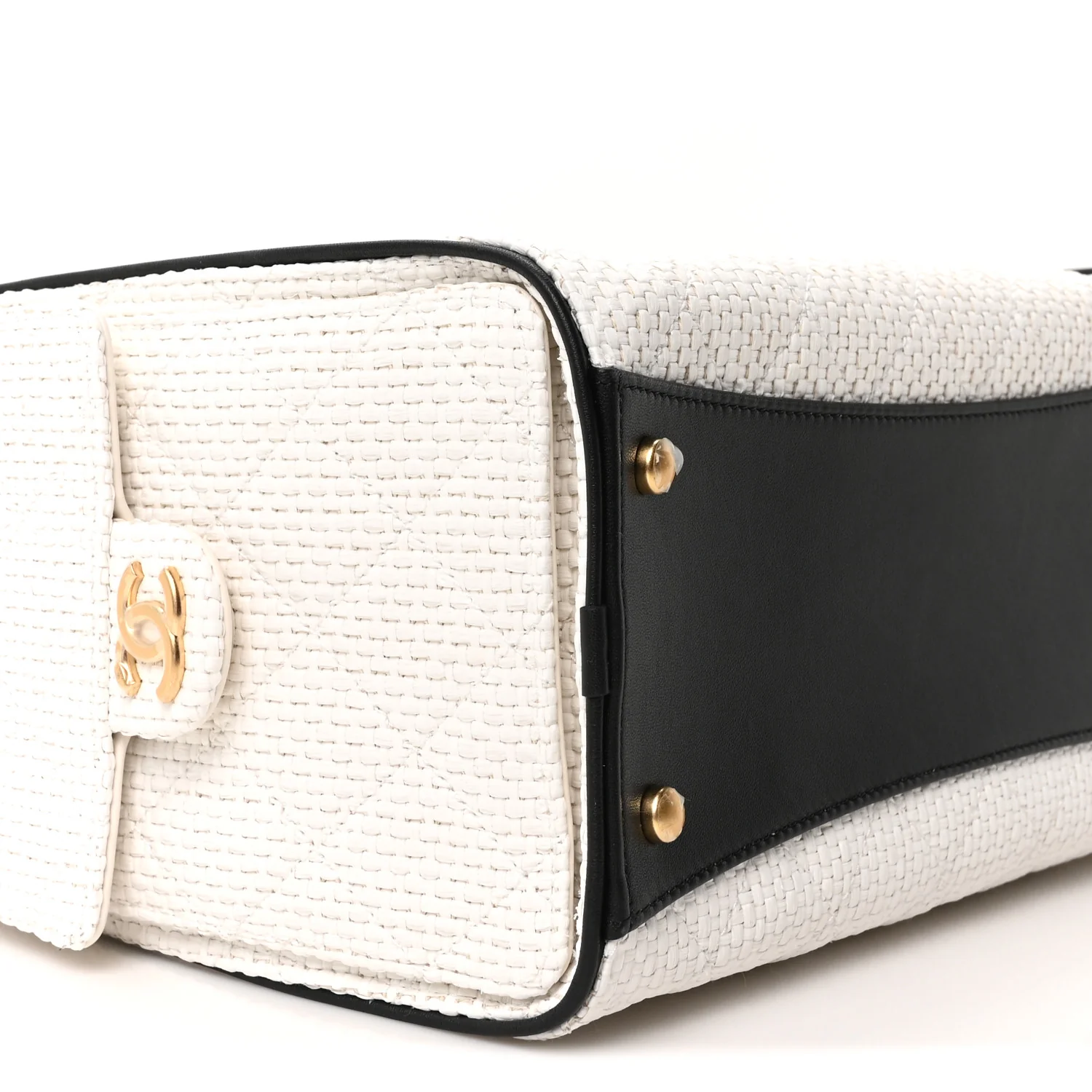 Braided Raffia Calfskin Quilted Small Chanel 25 Handbag White Black