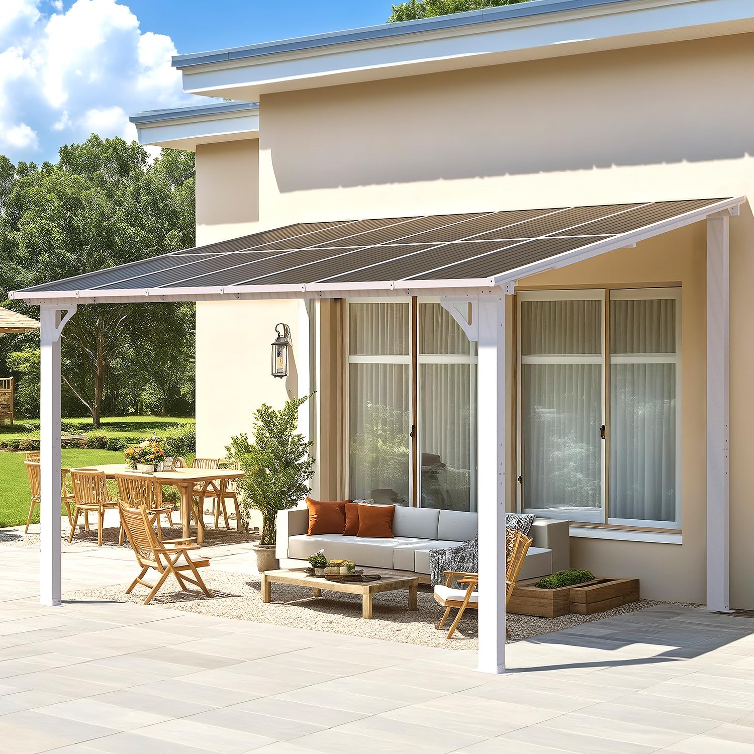 AECOJOY 12'x8' Wall Mounted Gazebos Pergola, White
