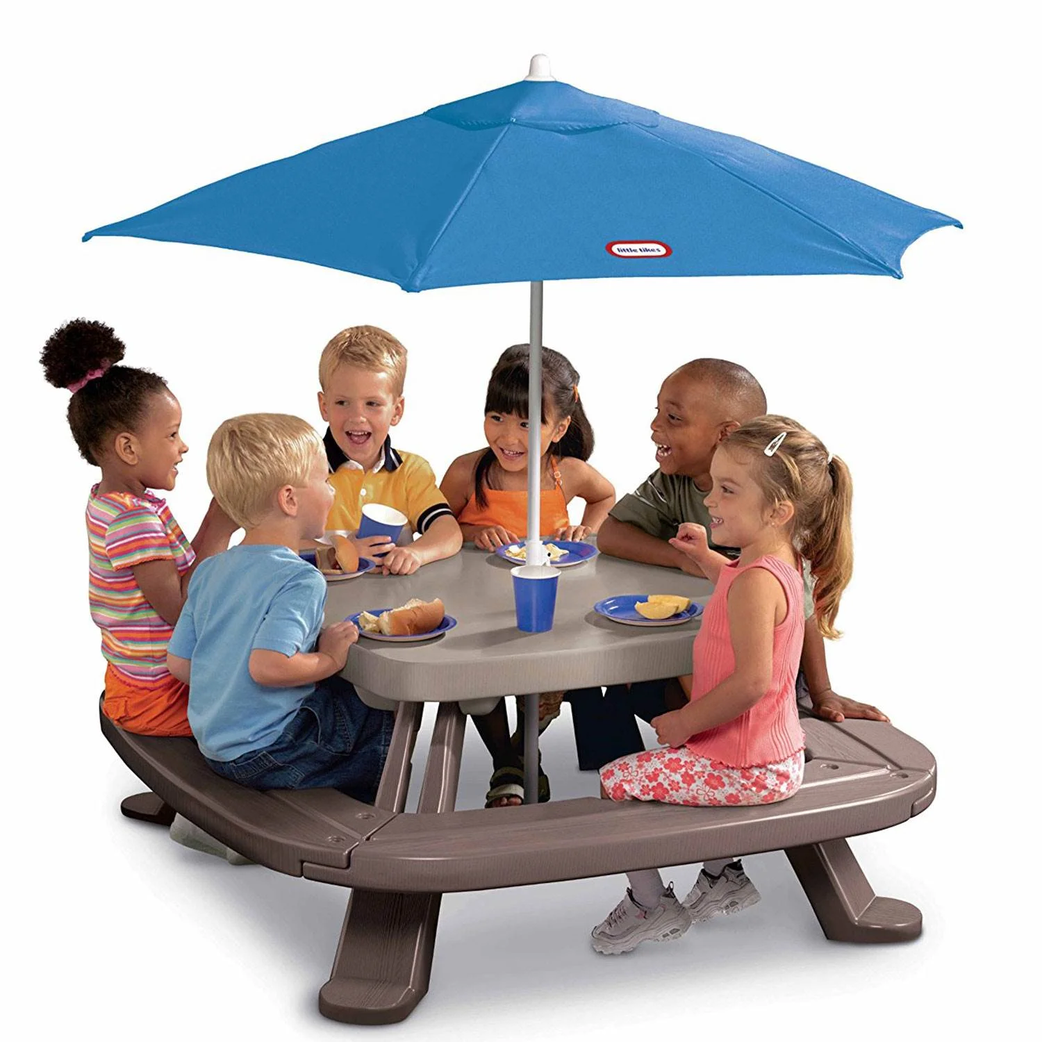 Little Tikes Outdoor Fold 'N Store Kids Picnic Table Toy with Market Umbrella, Multi - Color, Ages 2+