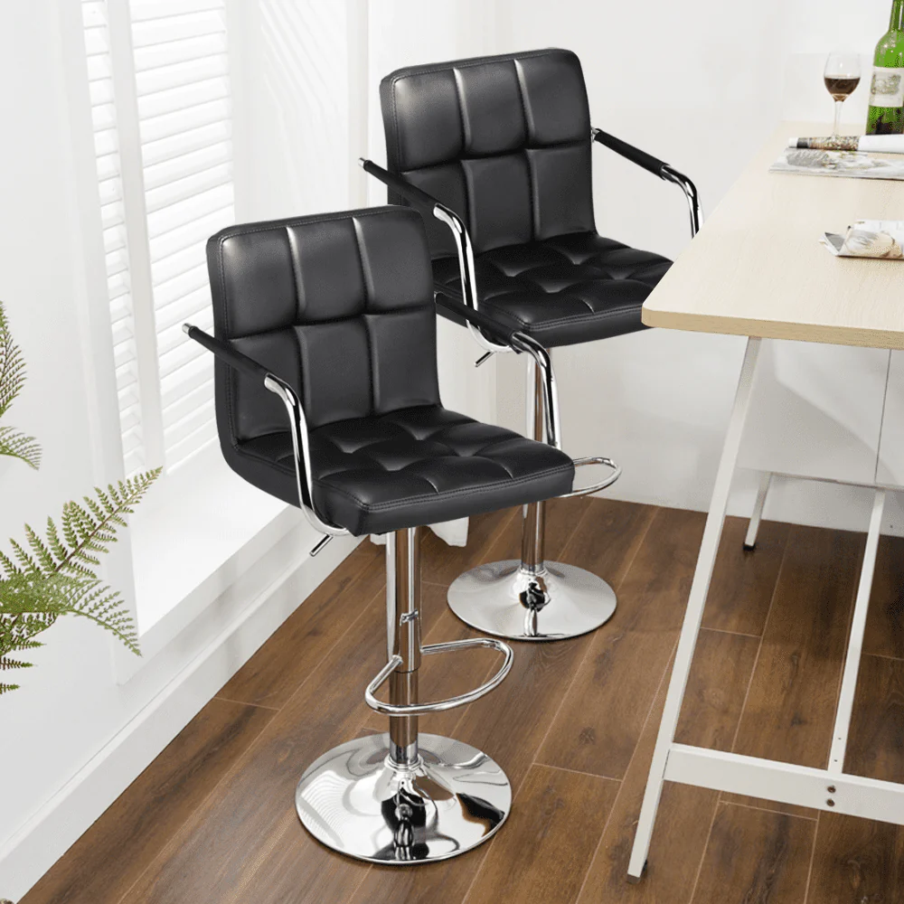 Yaheetech 2pcs PU Leather Adjustable Bar Stools for Dining Room, Black(Beige) Image 3