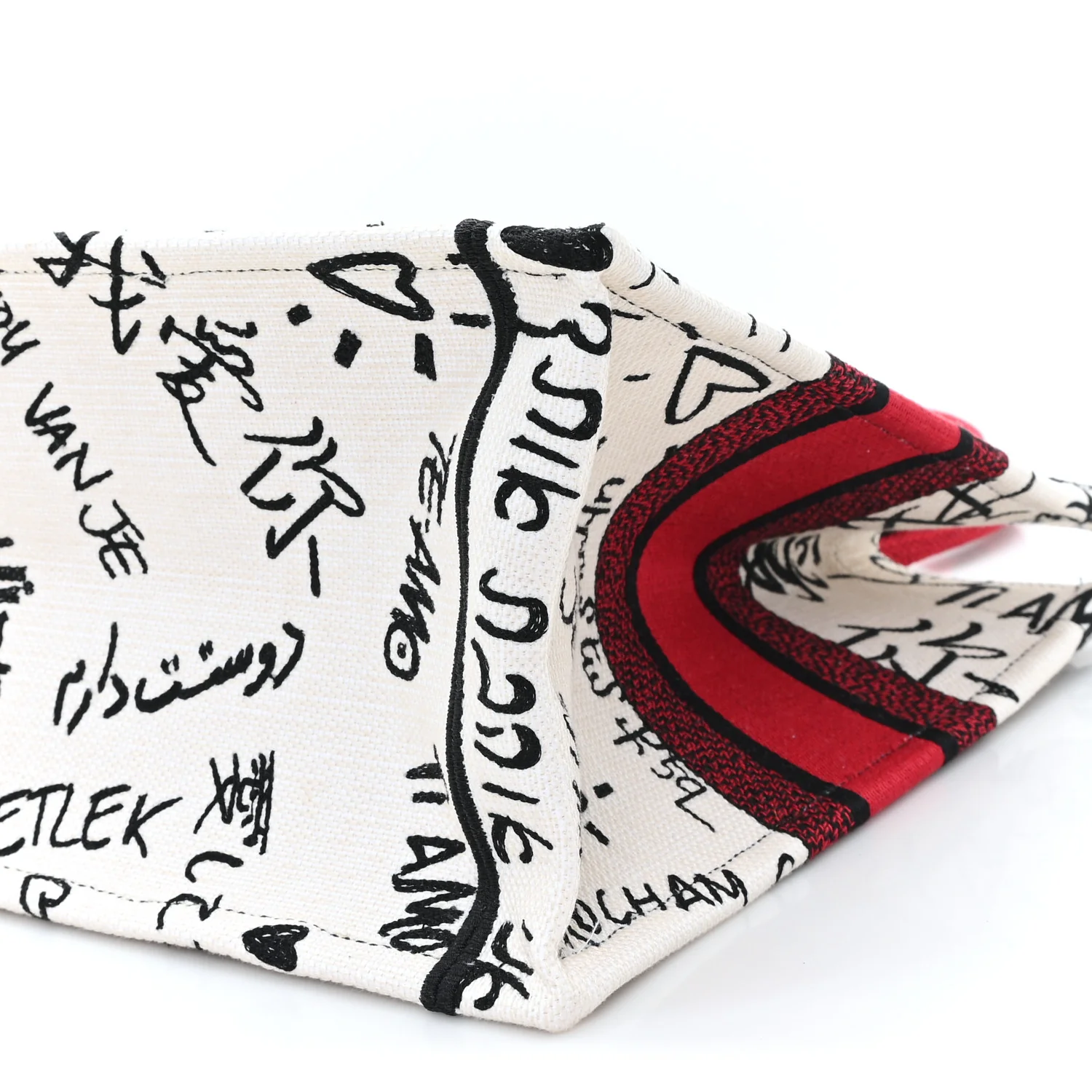 Canvas Embroidered Medium Dioramour Graffiti Book Tote Latte Multicolor