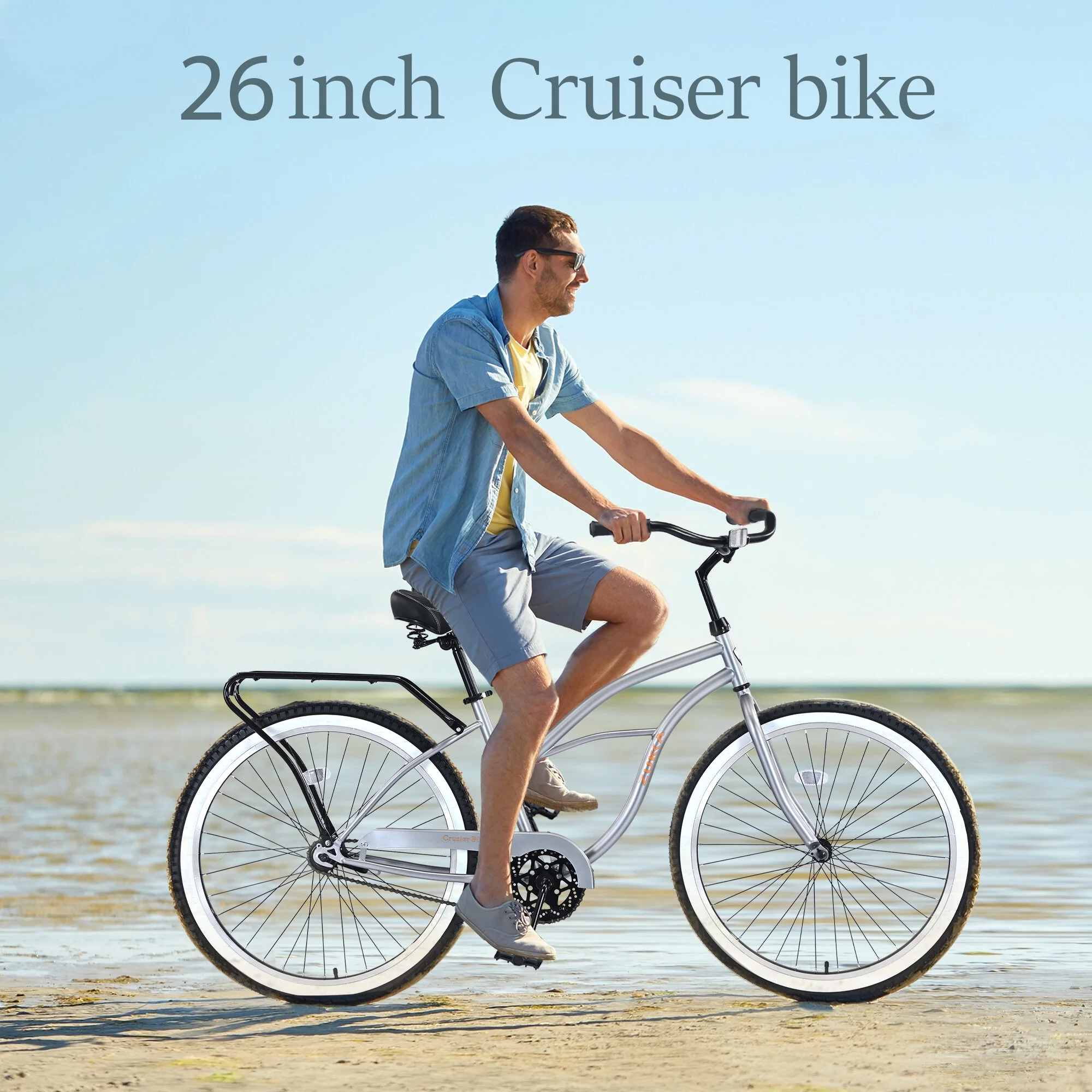 Single Speed Bicycles 26"Inch,Steel Frame,Wide Wheels for Stability,Rear Coaster Brakes,Multiple Colors Men'S Beach Cruiser Bike,Silver+Grey Steel Fitness Sports Sports Outdoor Bikes(17#Silver+Grey,Steel) - Image 8