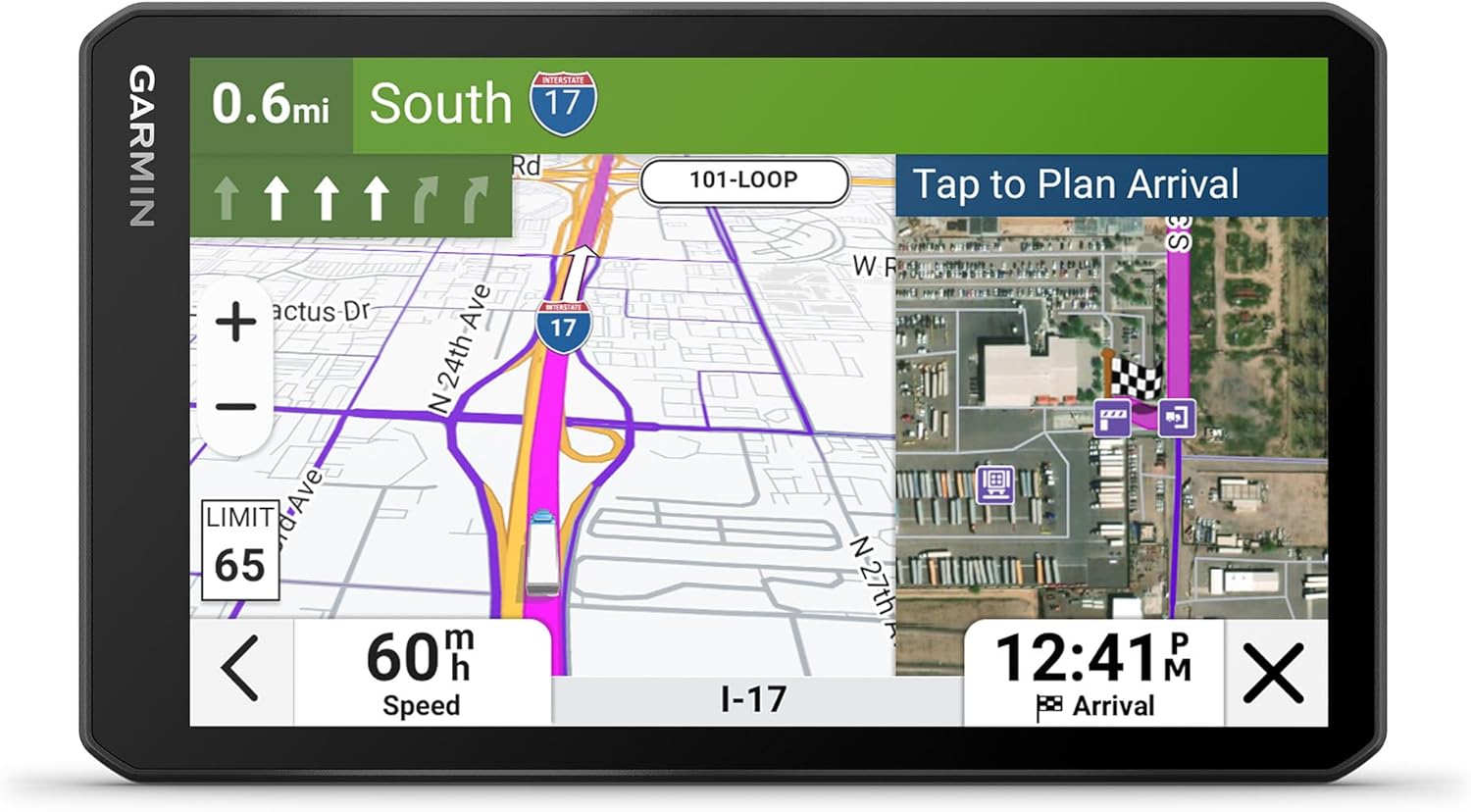 Garmin dezl OTR720  Large 7' GPS Navigator  Custom Truck Routing  Satellite Imagery  Wind Speed  Community-Shared Loading Docks & Parking Availability