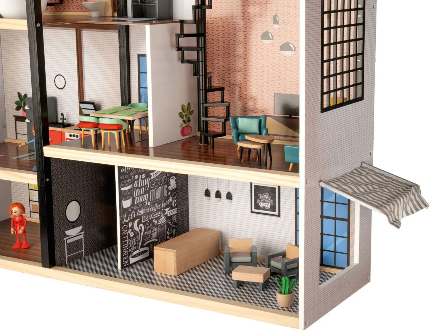 Playtive Maison de poupe XXL en bois, 54 pices