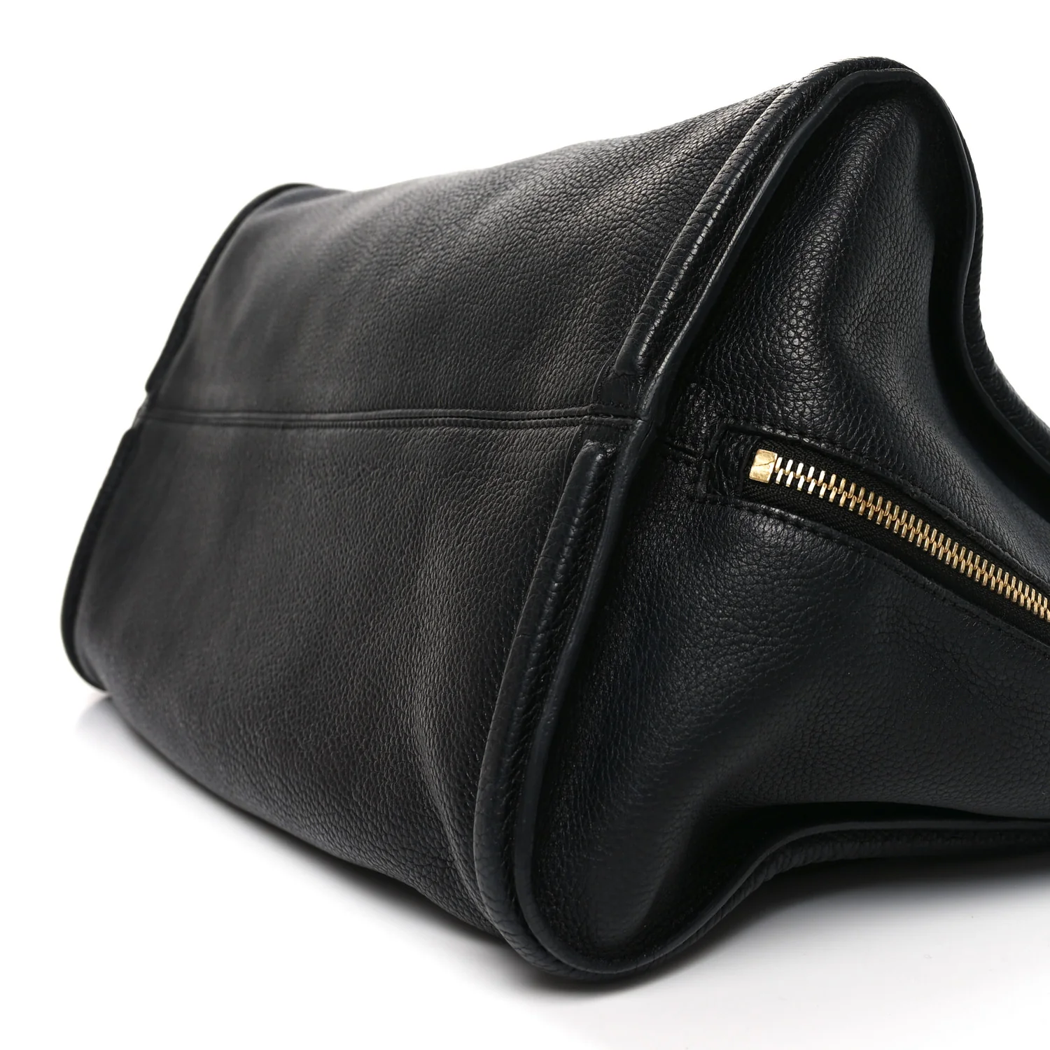 Pebbled Calfskin Large Skull Padlock Zip Around Tote Black