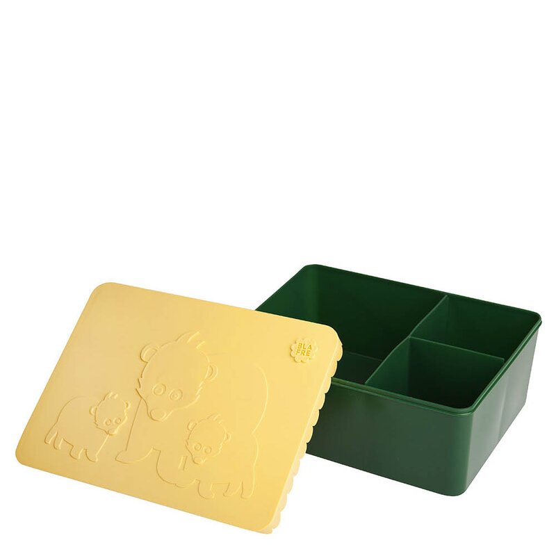 Matboks i plast treroms 7x14x19 cm Bjørn lys gul/mørk grønn