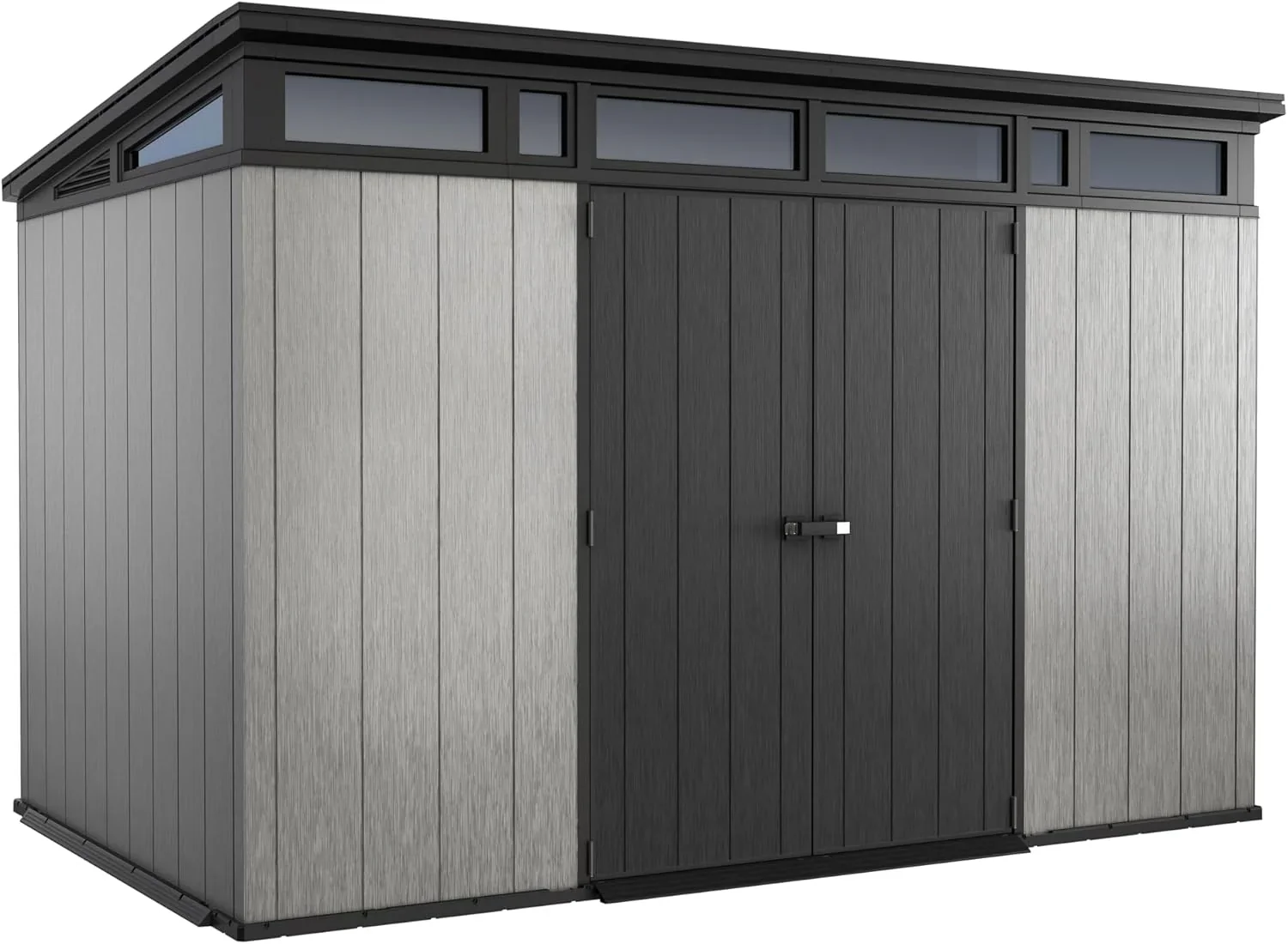 Keter Artisan 11x7 Modern Resin Outdoor Storage Shed Kit-Perfect to Store Patio Furniture, Garden Tools Bike Accessories, Beach Chairs and Lawn Mower, Grey & Black