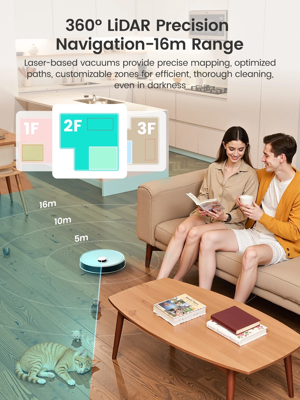 M3L Robot Vacuum and Mop, 12000Pa Suction, All-in-One Base Station, Anti-Tangle Brushes Dual Spinning Mop, Self-Emptying Refilling, LIDAR Navigation(M3L) - Image 7