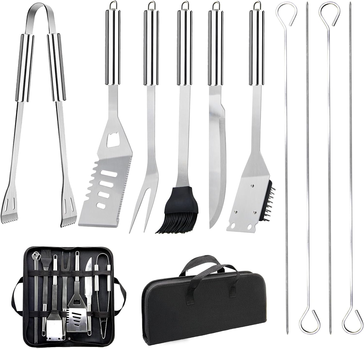 11Pcs Stainless Steel BBQ Grilling Accessories Set, Dad Gifts for Father's Day Grilling Gifts, Portable Practical Grill Tools Utensils Kit with Storage Bag for Outdoor Grilling, Camping, Backyard