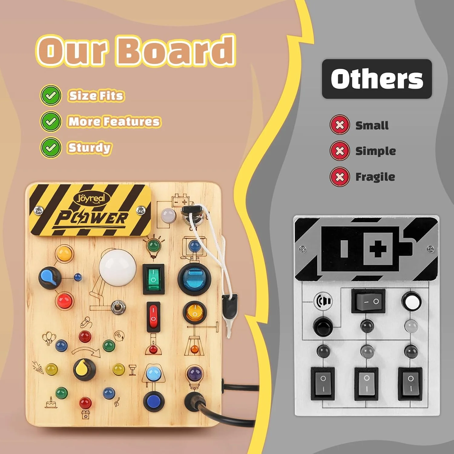 Montessori Busy Board with LED Light Up Switches, Sensory Travel Toy for Toddlers 18+ Months