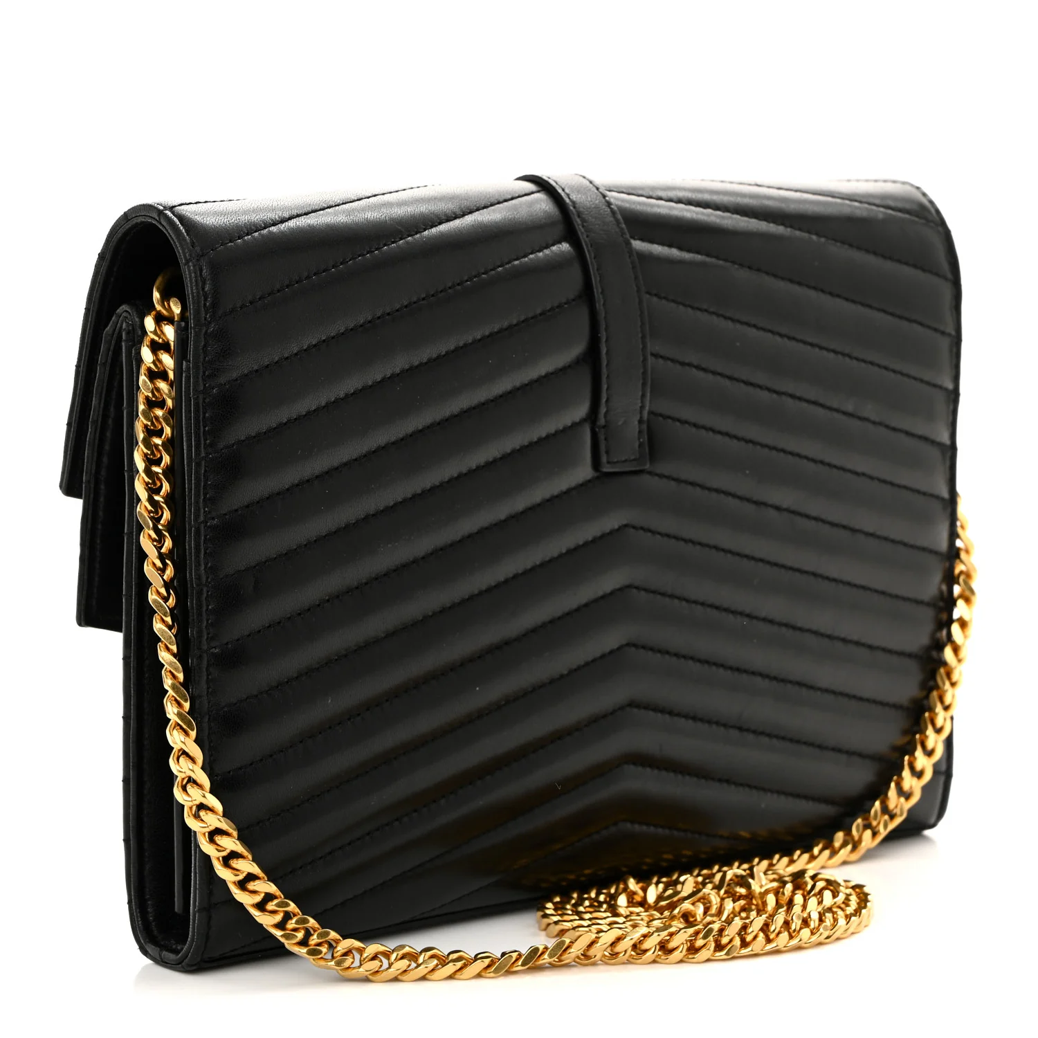 Lambskin Matelasse Chevron Monogram Sulpice Chain Wallet Black