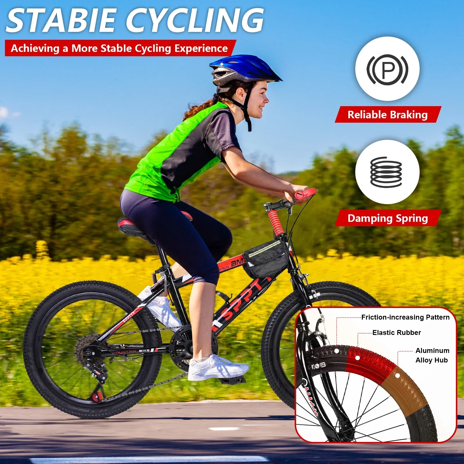 20 inch Mountain Bike,6-Speed Bicycles for Boys Girls,Comfort Saddle,Red