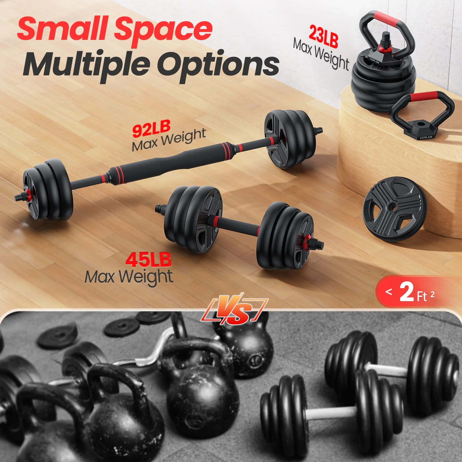 90lbs Free Weight Set with Connector, 6 in1 Dumbbells Set Used as Barbell, Kettlebells, Push up Stand, Fitness Exercises for Home Gym Suitable Men/Women(90 lb) - Image 6