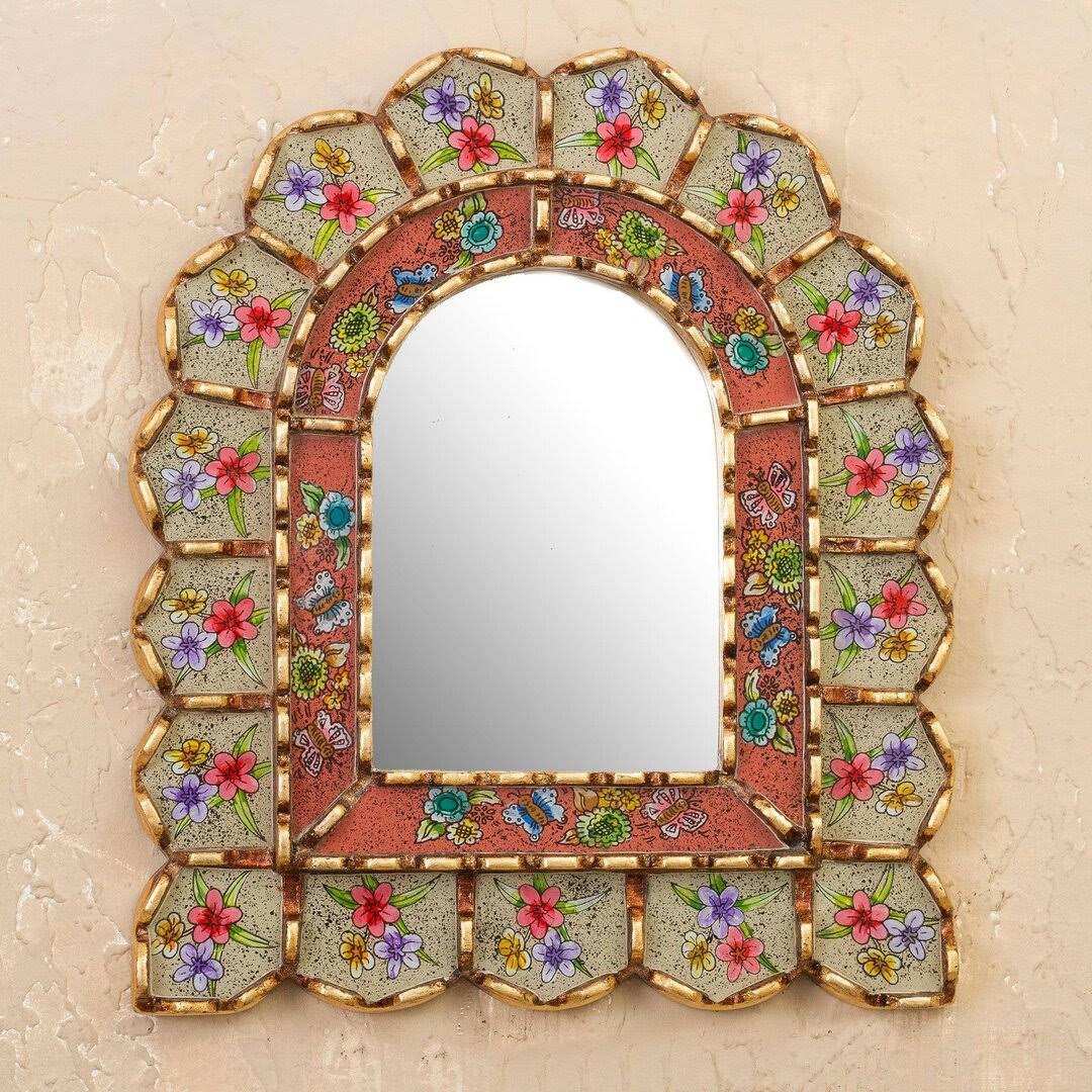 Zeckser Sweet Arrangement and Bronze Gilded Reverse-Painted Glass Accent Mirror Bungalow Rose