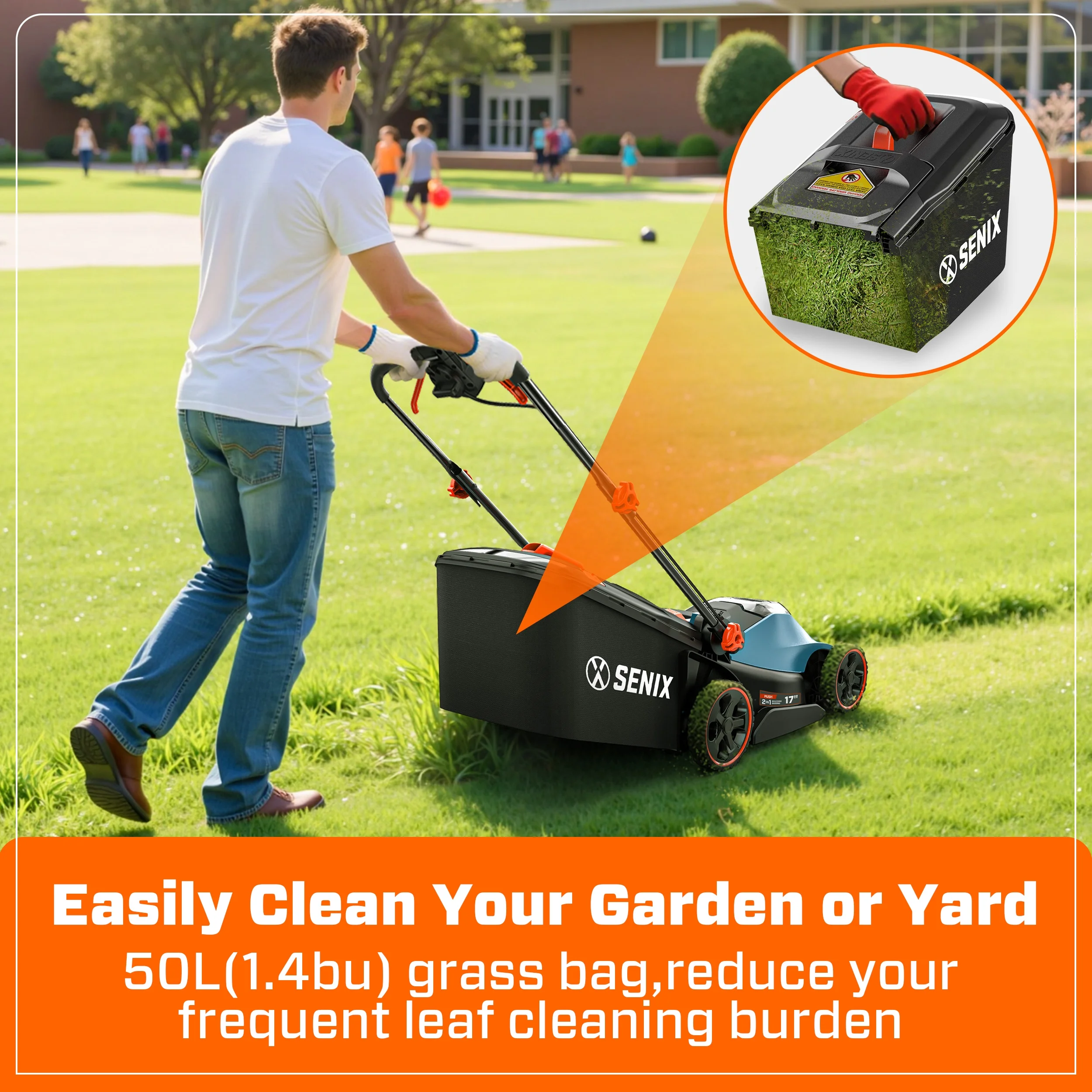 40V Brushless 18in Deck Battery Lawn Mower, 17in Cutting Blade, 2-in-1 Mulching Bagging Cordless Push Mower, 6-position Adjustment, LPPX2-M5(40V / 17in) - Image 4