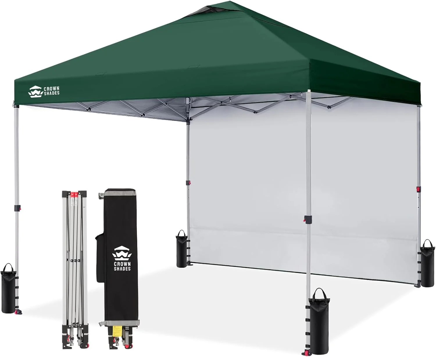 Abri pliant CROWN SHADES 10x10 avec 1 paroi latérale - Tente de plage à montage facile - Protection solaire extérieure pour événements, fêtes, camping - Gazebo avec sac de rangement STO-N-Go (Blanc)