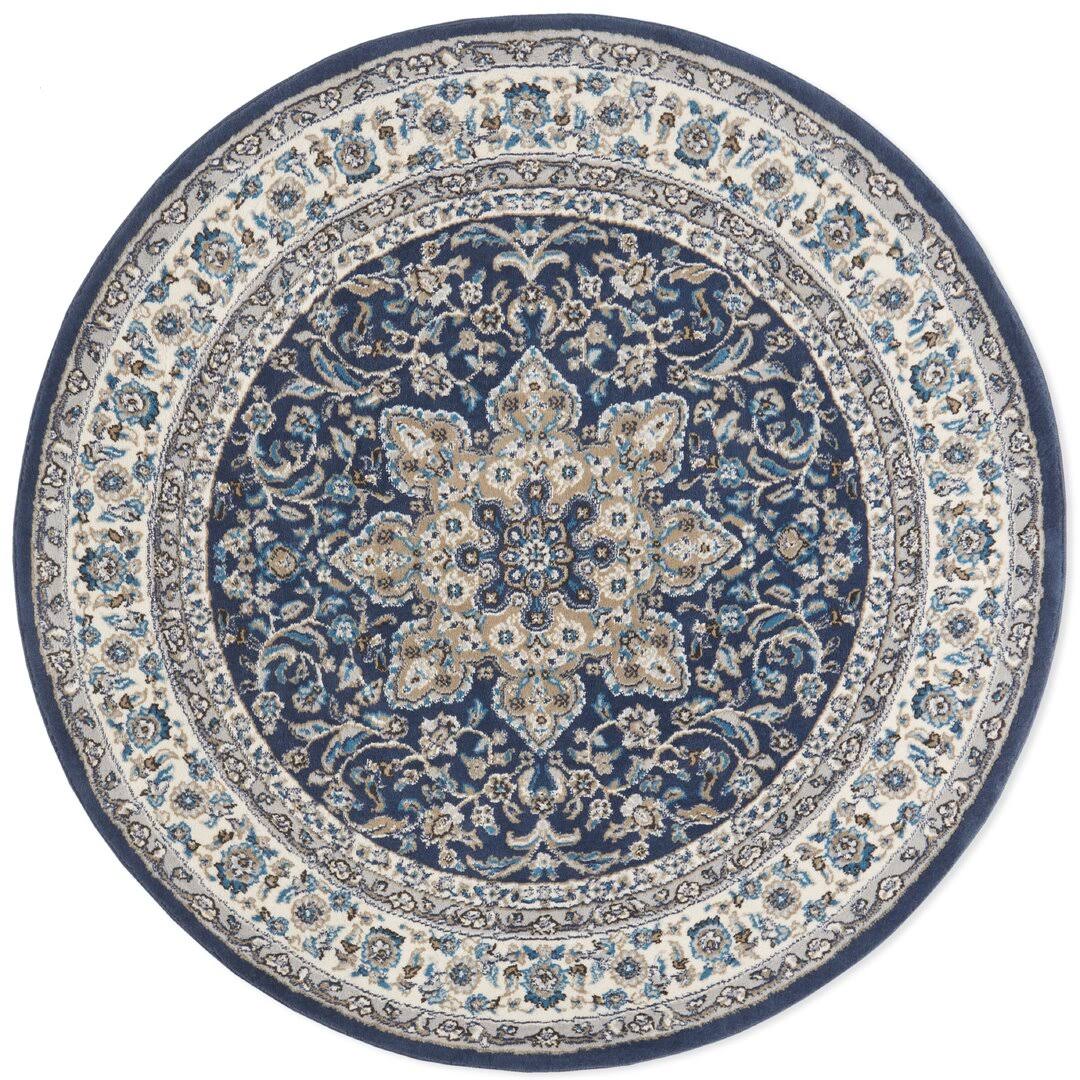 Charlton Home Navy Ivory Area Rug Size: Round 7'10 inch Blue