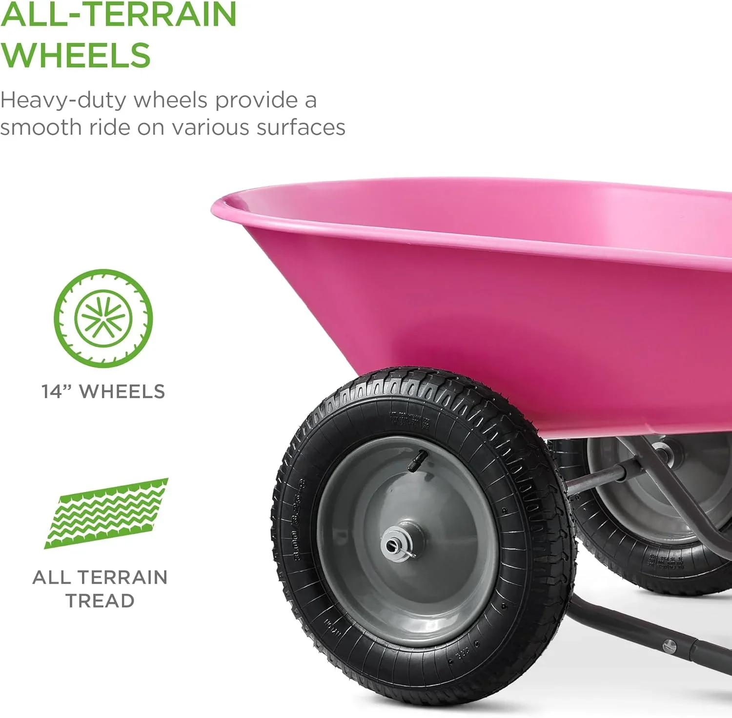 SAZYY Heavy-Duty Dual-Wheel Home Utility Yard Wheelbarrow & Garden Cart with Built-in Stand �C Versatile Solution for Lawn Care, Gardening & Construction Tasks, Gray
