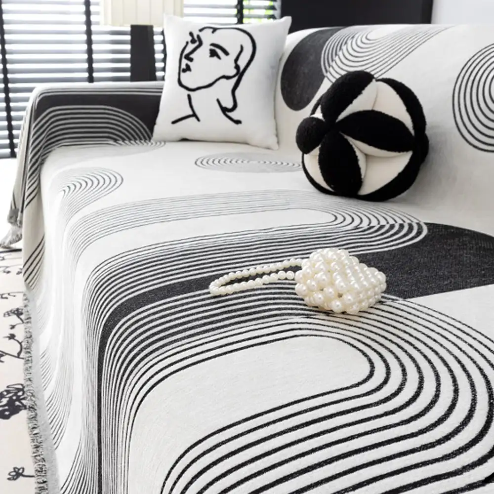 Geometric Striped Chenille Durable Sofa Protection Couch Cover