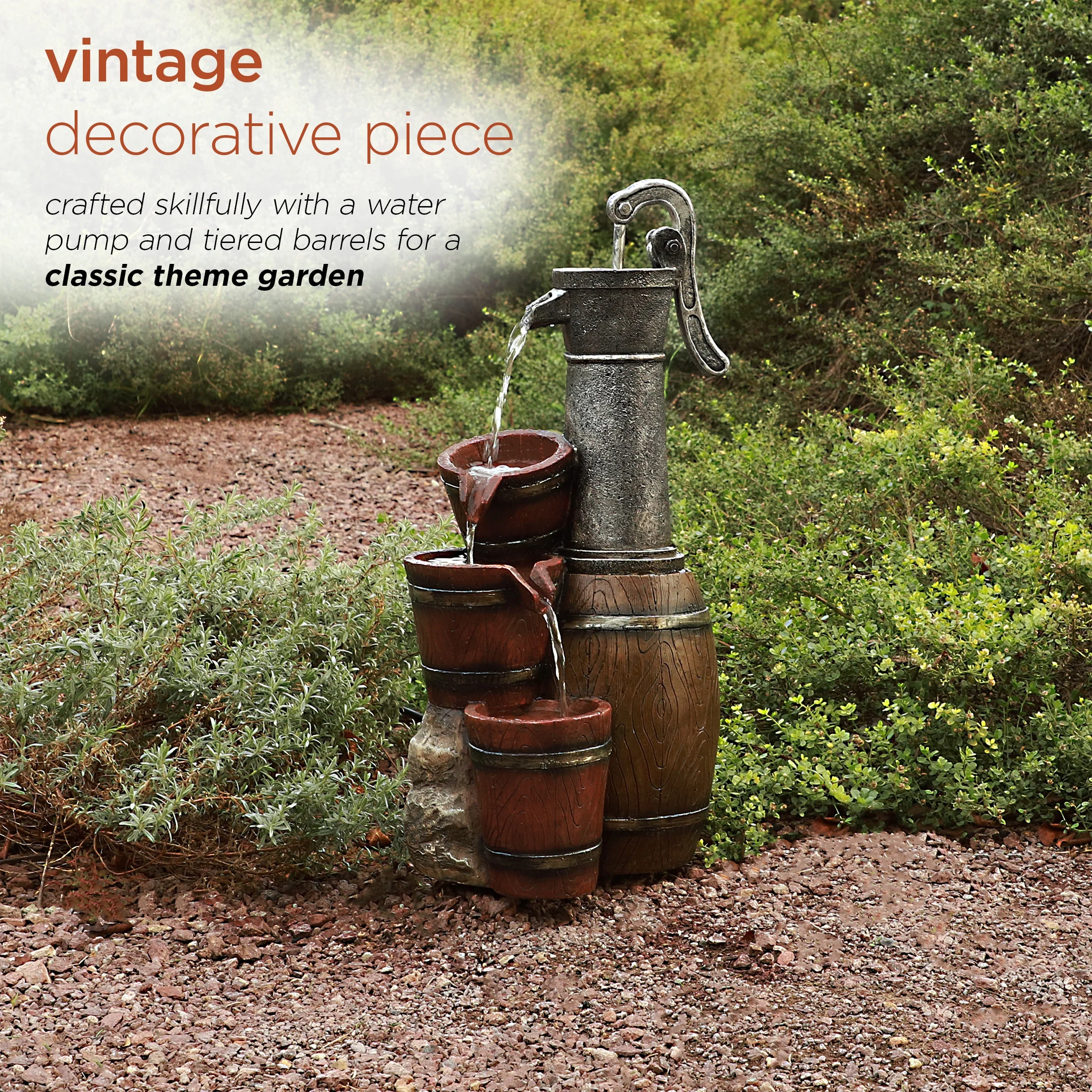 Vintage Barrel Water Pump with Buckets Fountain, 24 Inch Tall(24" H Vintage Barrel Pump Fountain) - Image 8