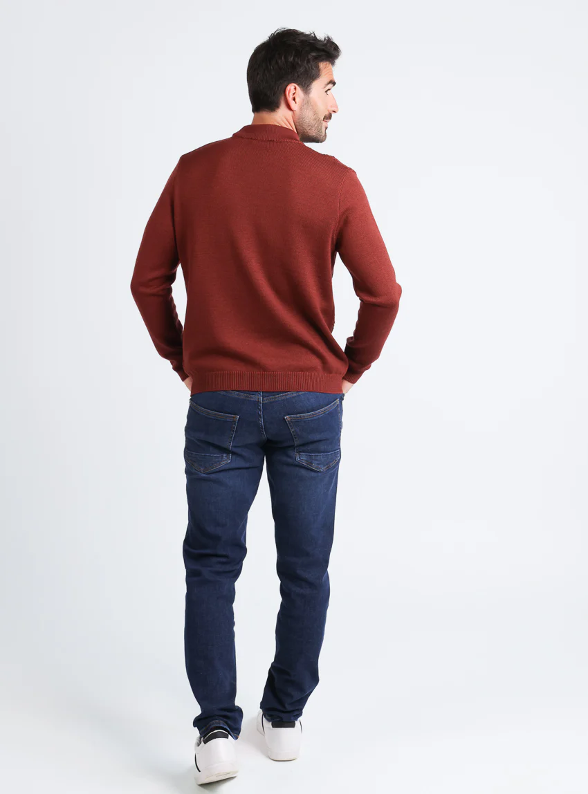 Pull homme en laine mérinos rouge