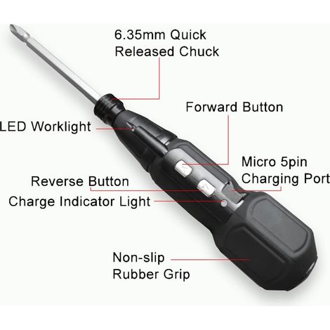 Tournevis électrique sans fil 3,6 V, rechargeable, portable, outil de réparation automobile rotatif avec lumière LED, double tête de 6,35 mm, câble de chargement USB — vue 2