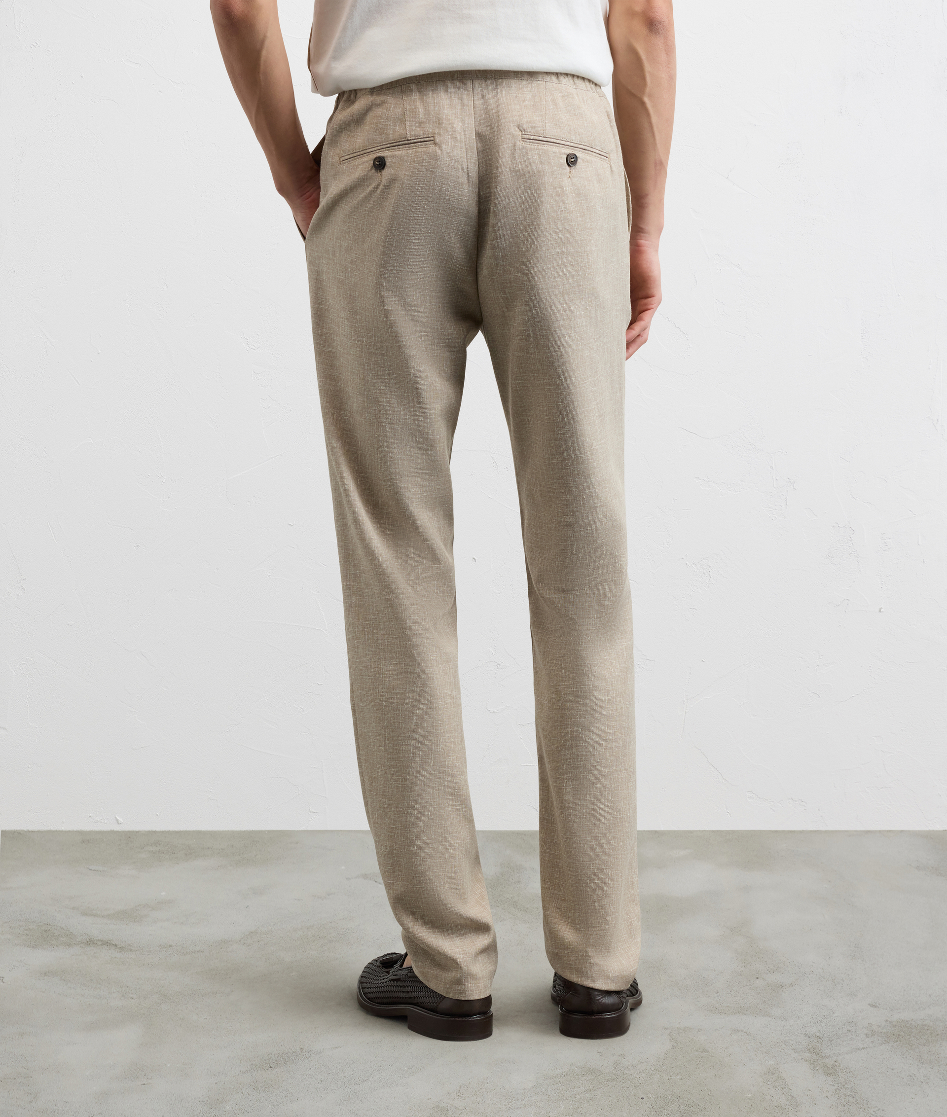 LIGHT BROWN VISCOSE DRAWSTRING TROUSERS