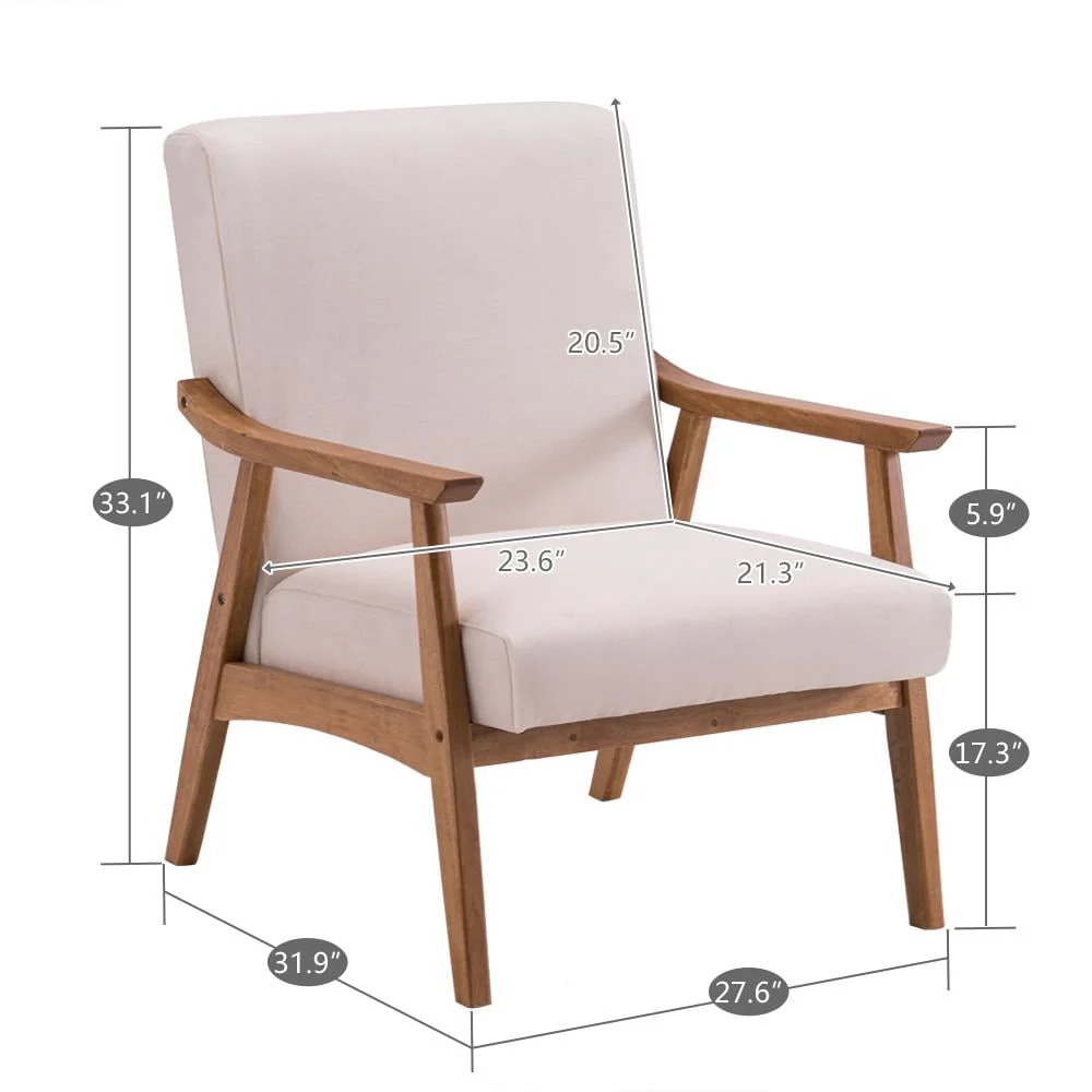 Ktaxon Mid - Century Modern Arm Chair with Solid Wood Frame, Lounge Chair Club Chair, Beige