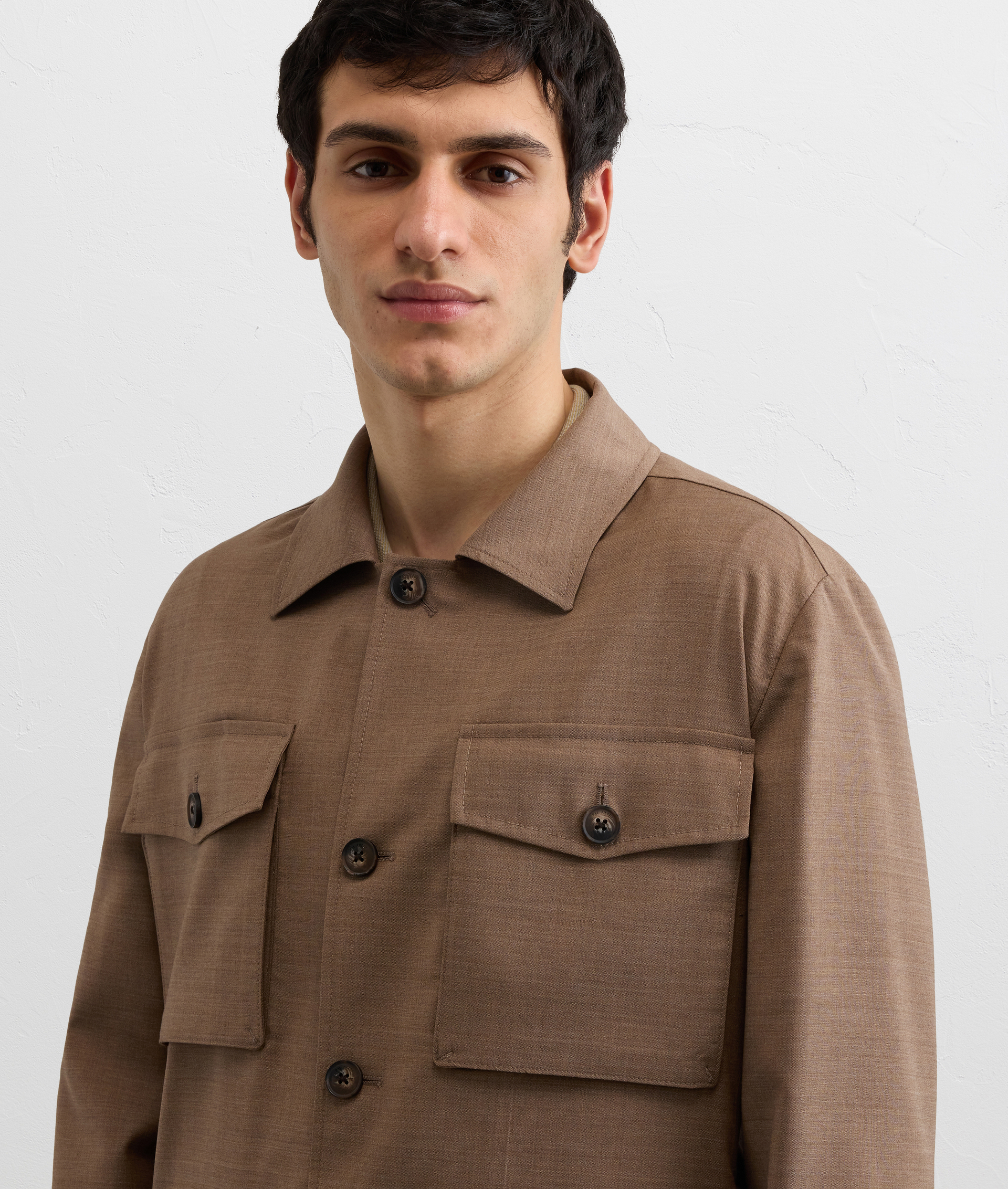 LIGHT BROWN WOOL CANVAS FIELD JACKET