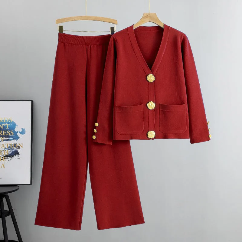Ensemble pull en mélange de laine et pantalon à jambes larges