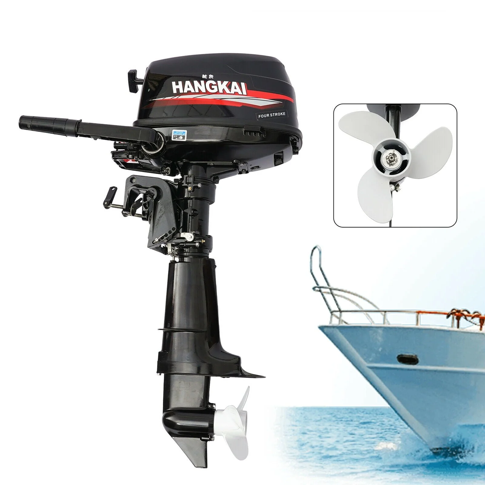 HANGKAI 6.5 HP 4 Stroke Outboard Motor Marine Boat Engine Water Cooling Tiller Control