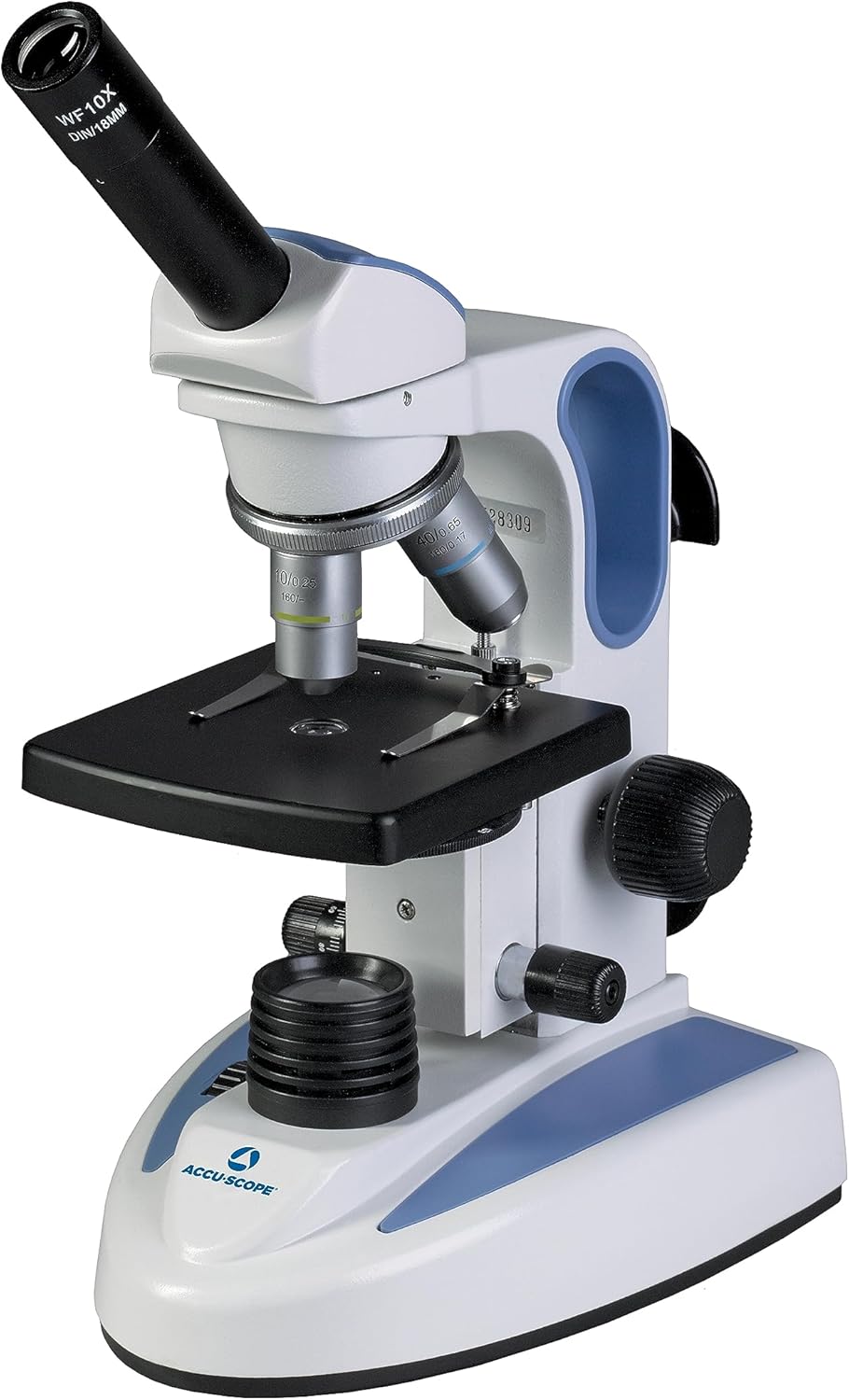 Accu-Scope Compound Microscope EXM-150 - Monocular Head  40-400X Magnification  Disc Diaphragm  Cordless LED Illumination - Student Proof Biological Microscope for School Laboratory & Home