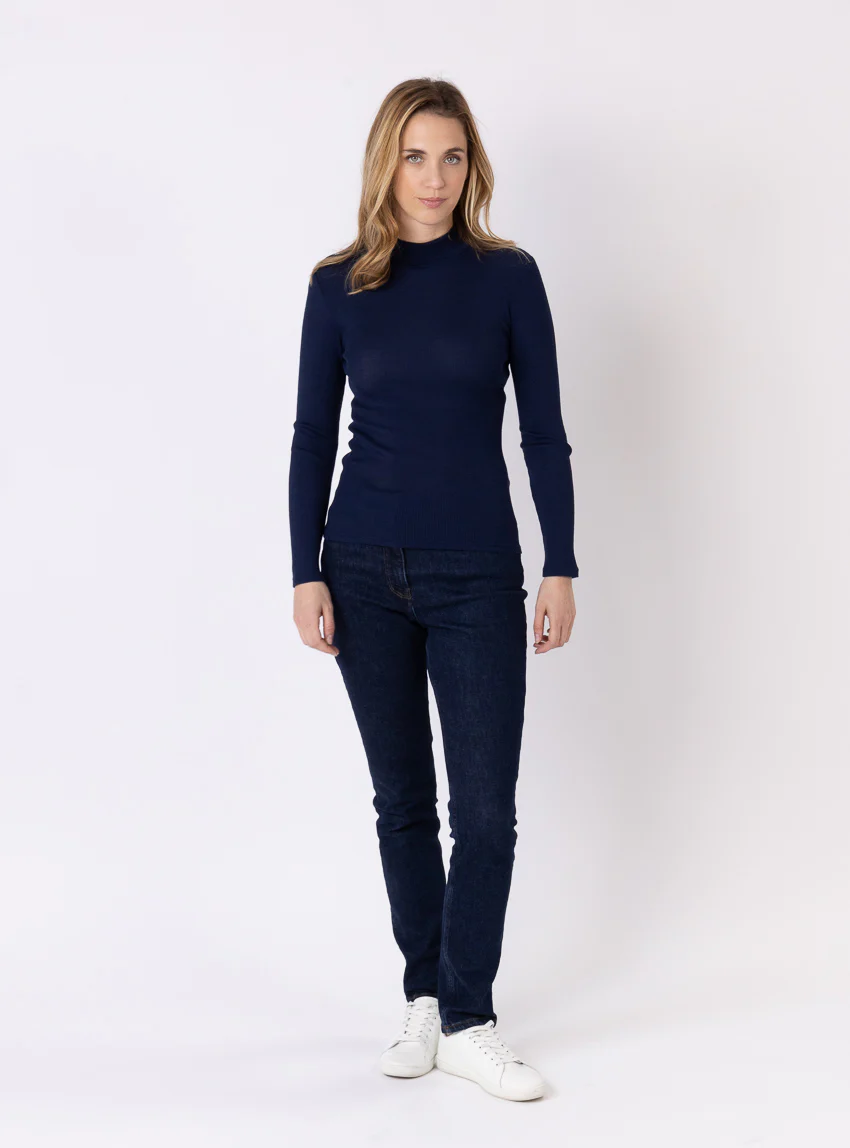 Pull chaussette femme col montant bleu marine