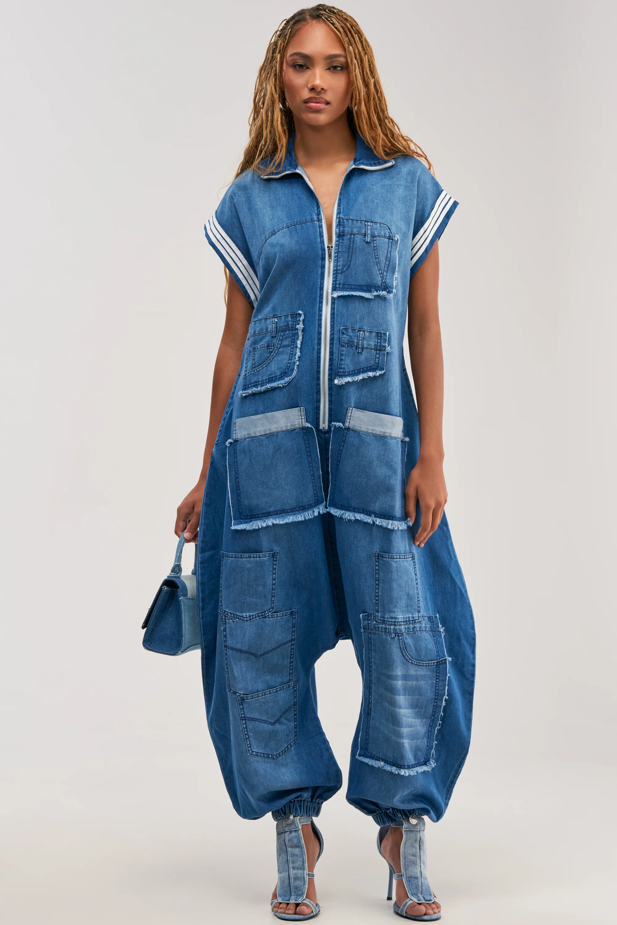 OFF-DUTY DENIM PATCHWORK JUMPSUIT - Akira Store