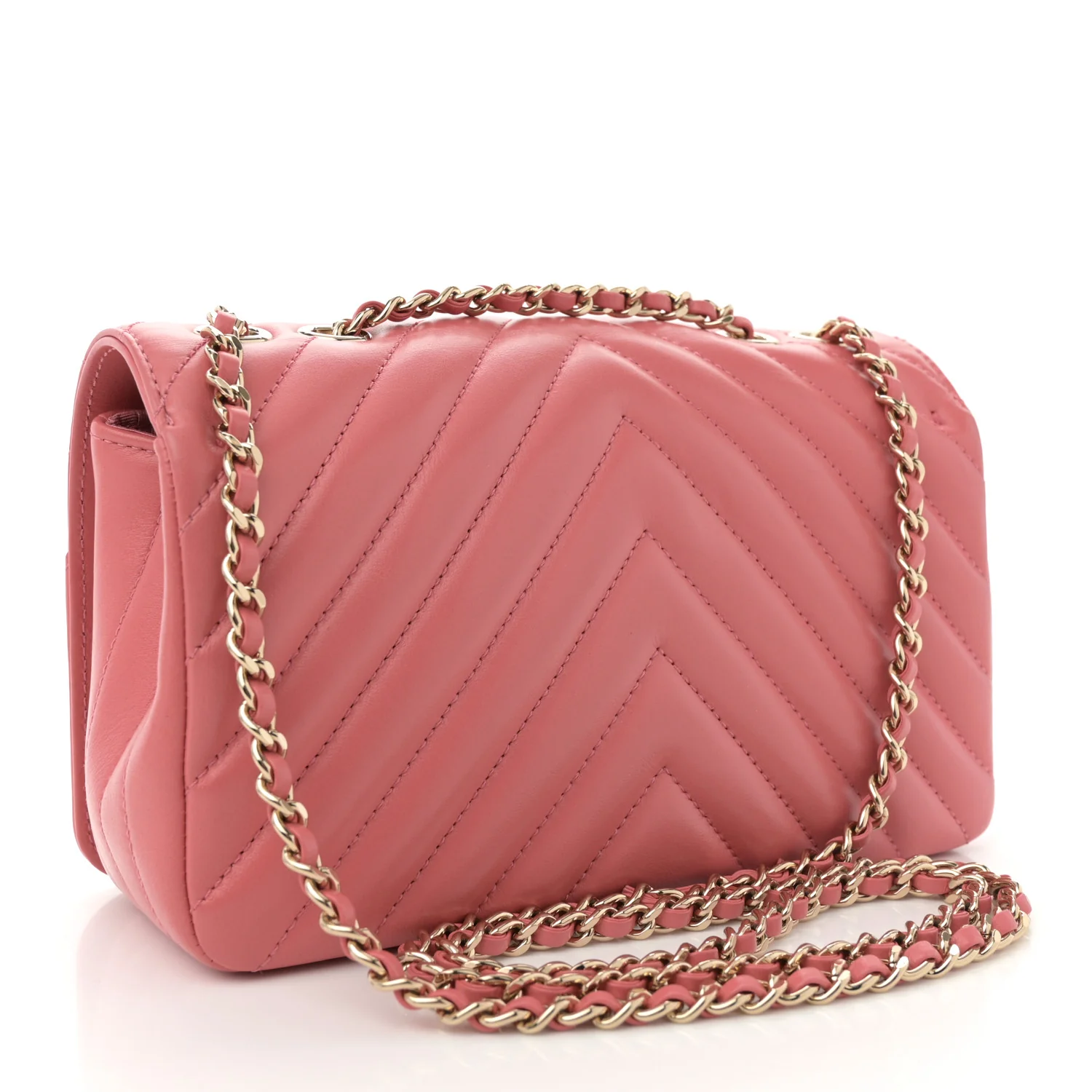 Calfskin Chevron Quilted Mini Statement Flap Pink