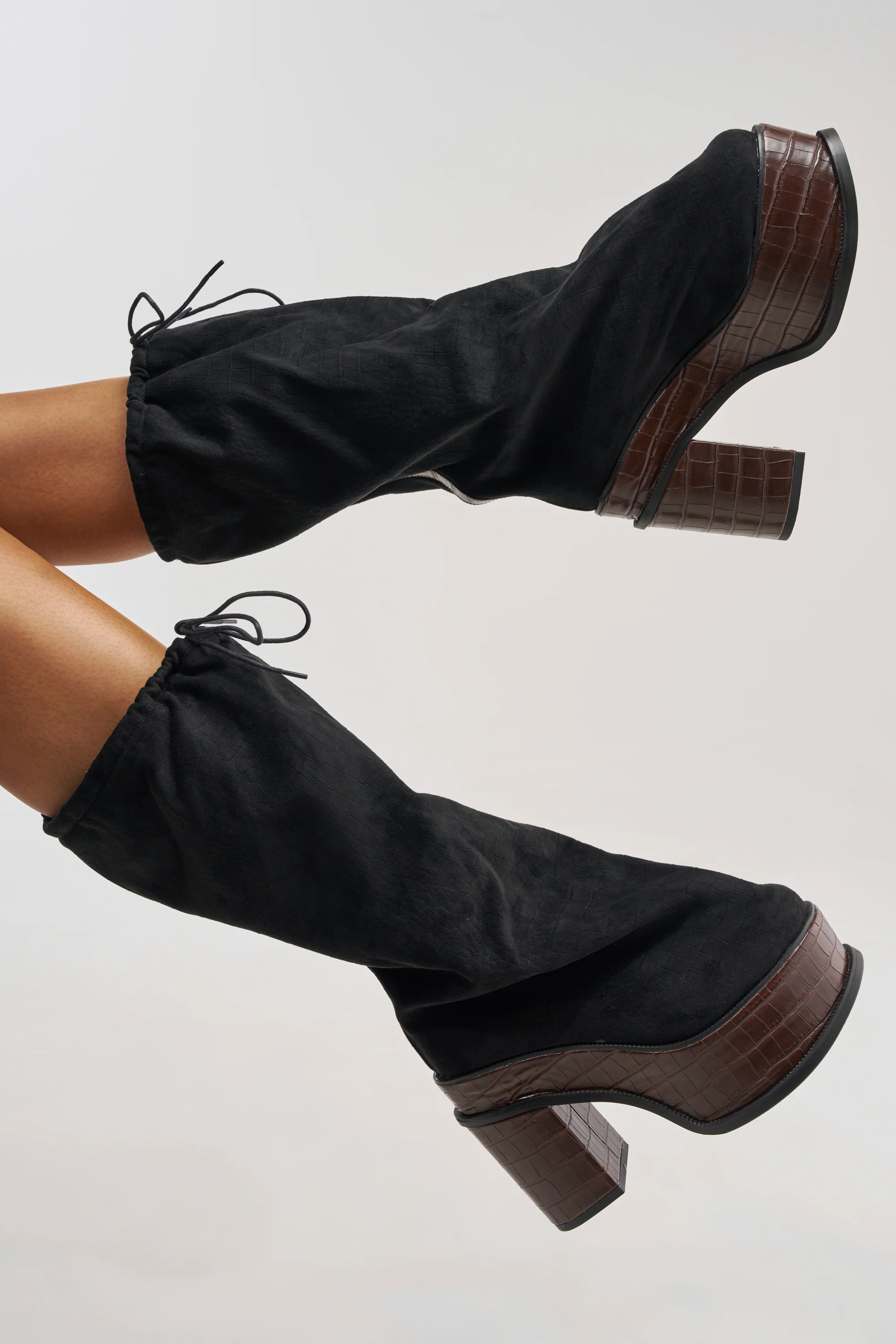 AZALEA WANG LESLIE BLACK CROC PLATFORM SLOUCHY BOOT - Akira Store