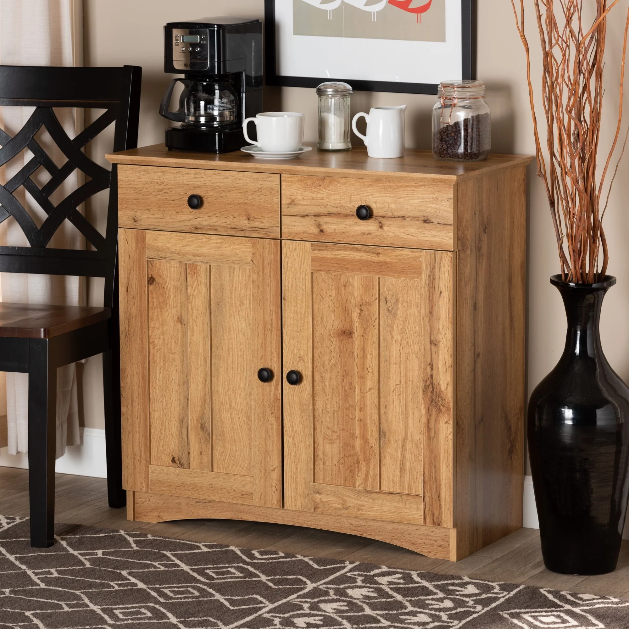 Baxton Studio Lauren Modern and Contemporary Oak Brown Finished Wood 2 - Door Buffet Kitchen Cabinet