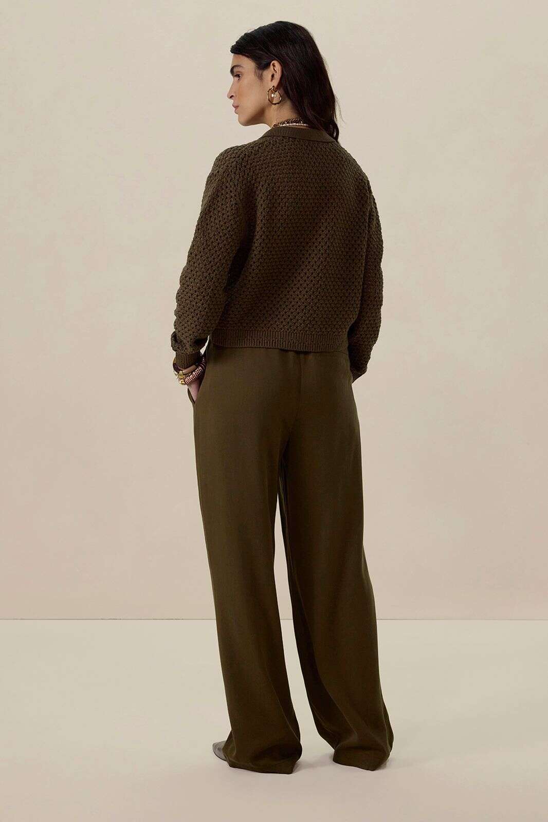 Donkergroene high waist wide leg broek